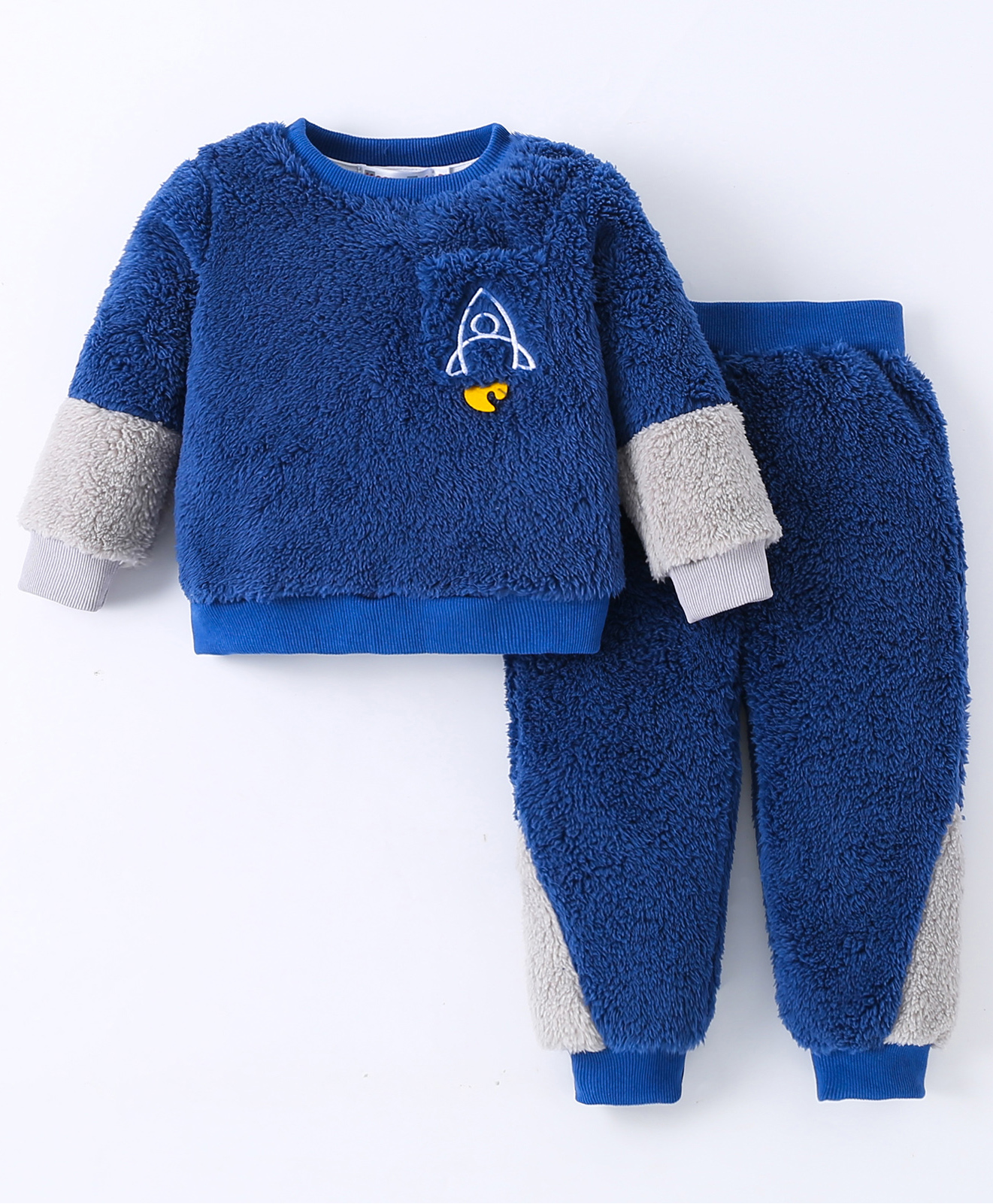 Kookie Kids Full Sleeves Cut & SewWinter Wear Sweatshirt & Lounge Pant Set with Rocket Embroidery -Blue-image-36