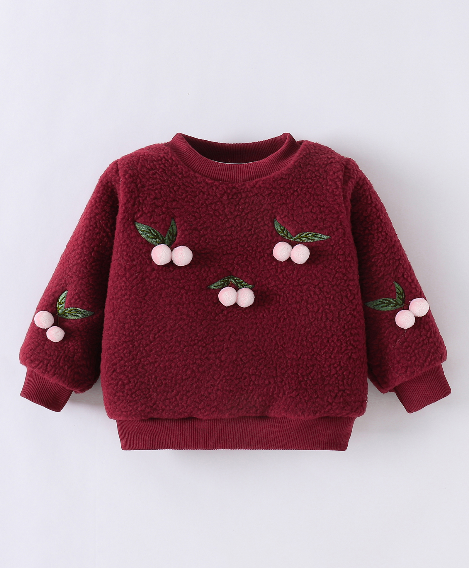 Kookie Kids Full Sleeves Winter Top with Cherry Applique - Maroon-image-30