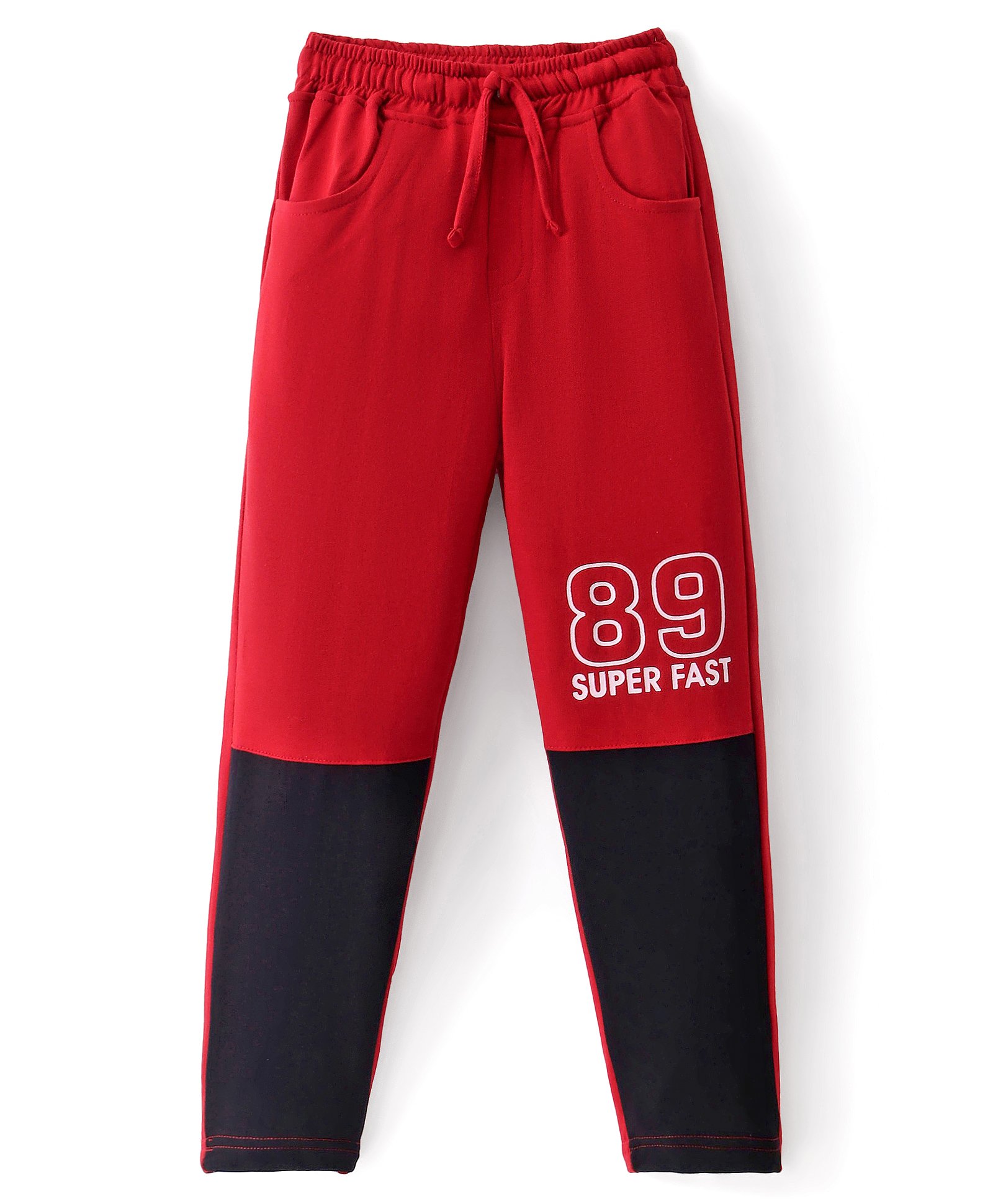 Olio Kids Cotton Knit  Full Length Track Pant with Numerical Print - Maroon-image-20