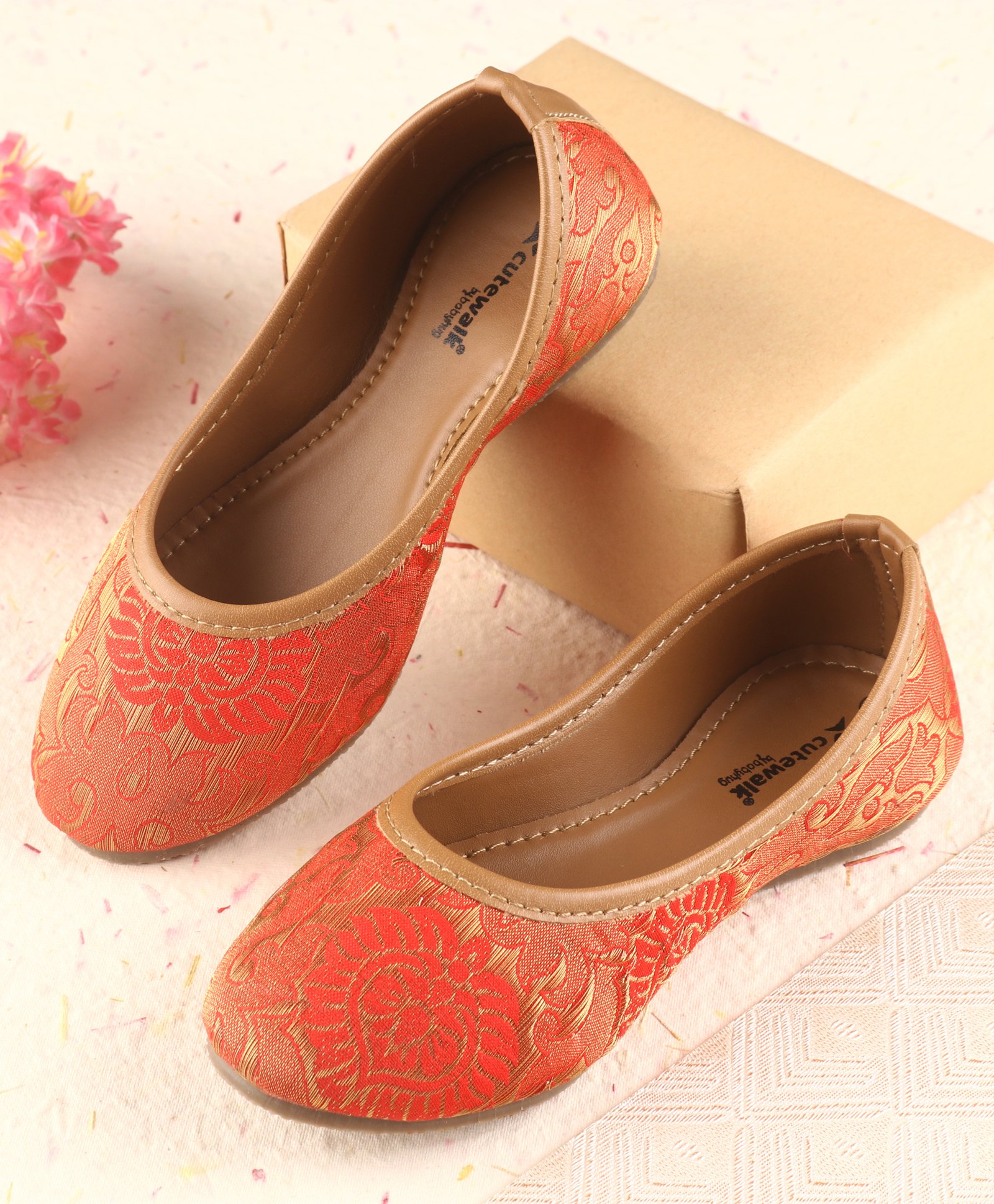 Cute Walk by Babyhug Floral Print Mojaris - Red