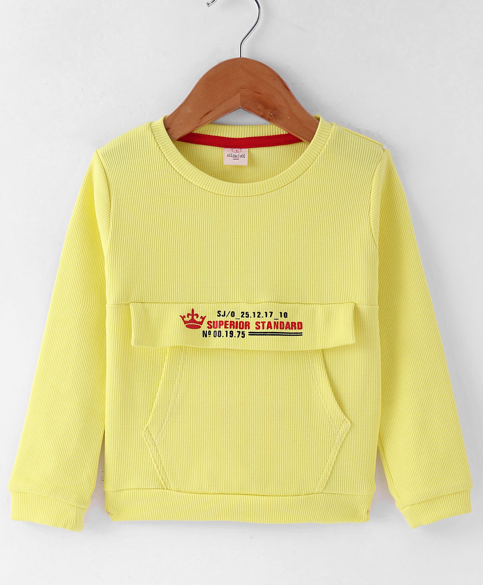 Olio Kids Cotton Knit Full Sleeves Winter T-Shirt with Text Print & Kangaroo Pocket -Lemon-picture-10