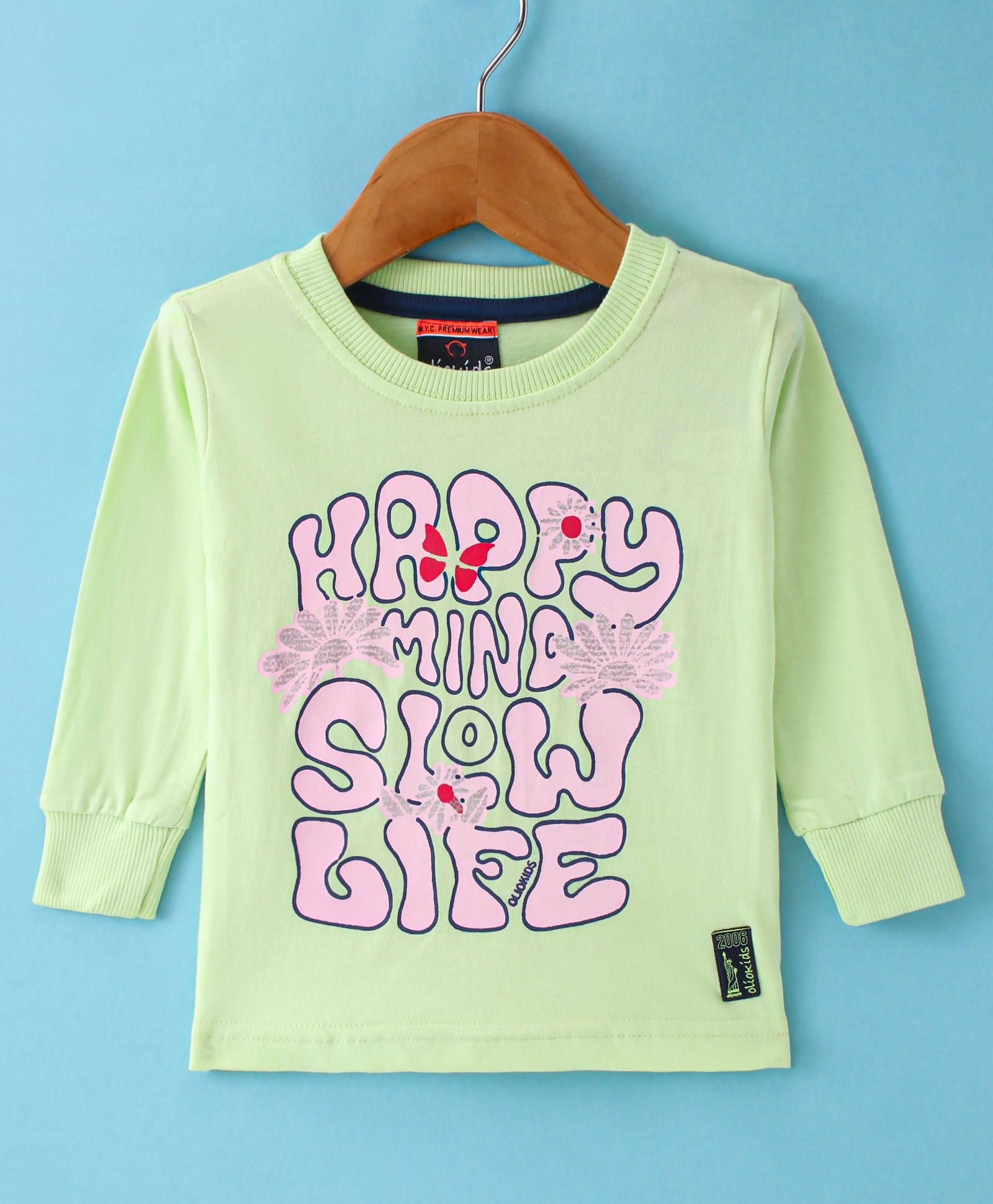 Olio Kids Cotton Knit Full Sleeves Winter T-Shirt with Text Print - Sea Green-picture-45