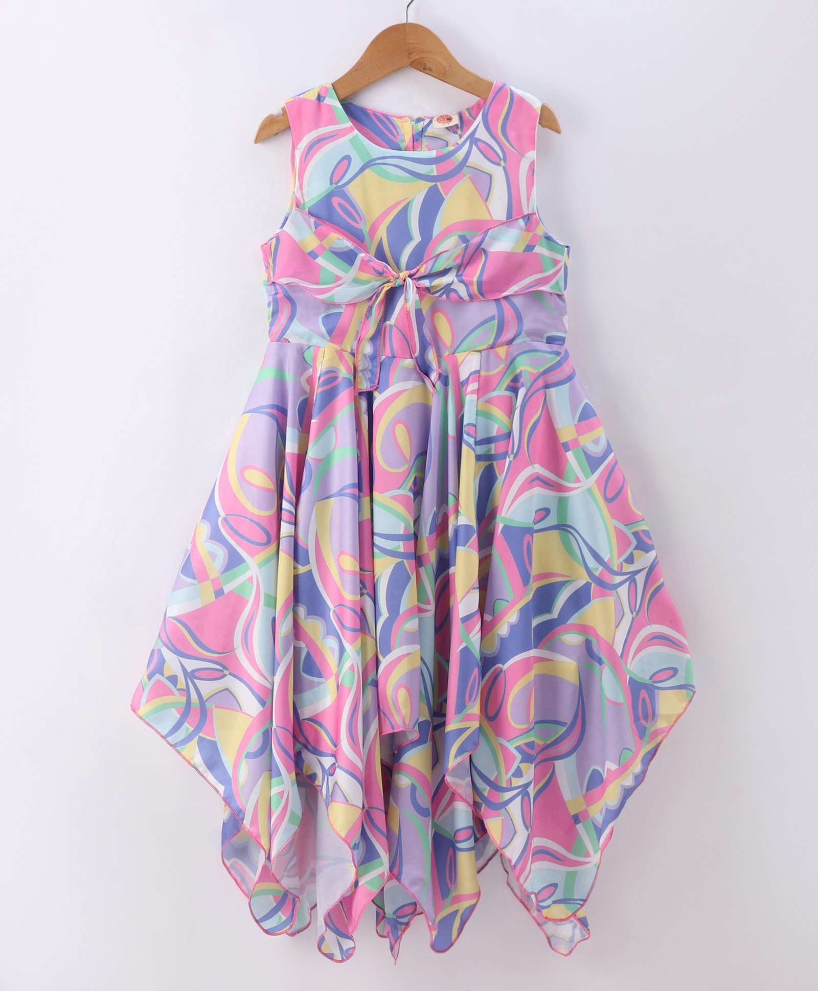 Dew Drops Chiffon Woven Sleeveless Printed Frock - Blue-picture-9