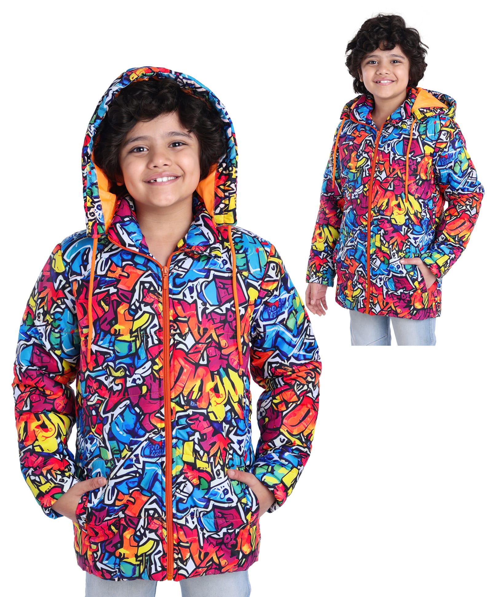 Ollington St. Woven Full Sleeves Printed Padded Quilted Jacket with Detachable Hood- Blue & Pink-picture-19