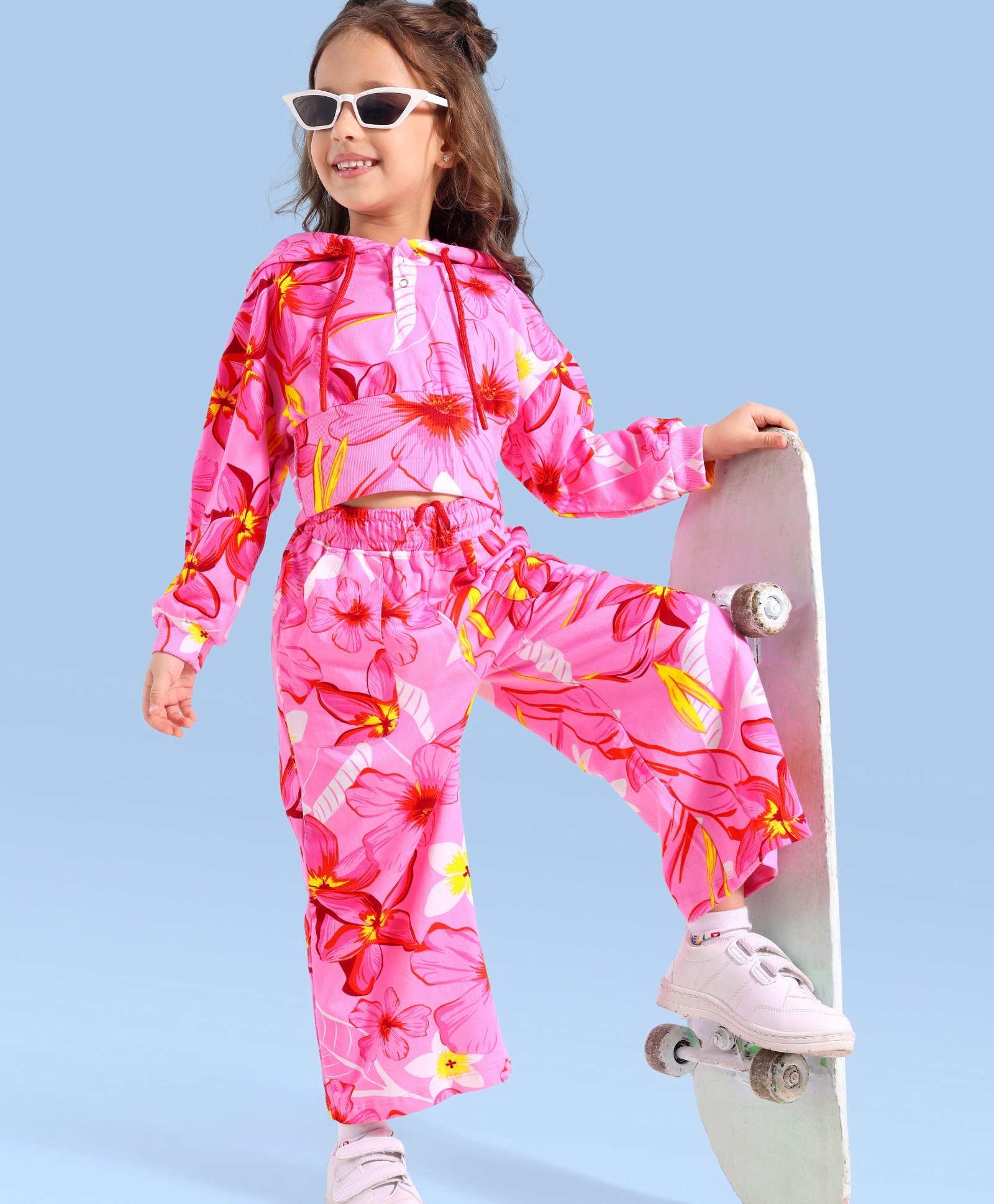 Ollington St. Cotton Knit Full Sleeves Hooded Winter Wear Co-Ord Set With Floral Print - Multicolor-picture-41