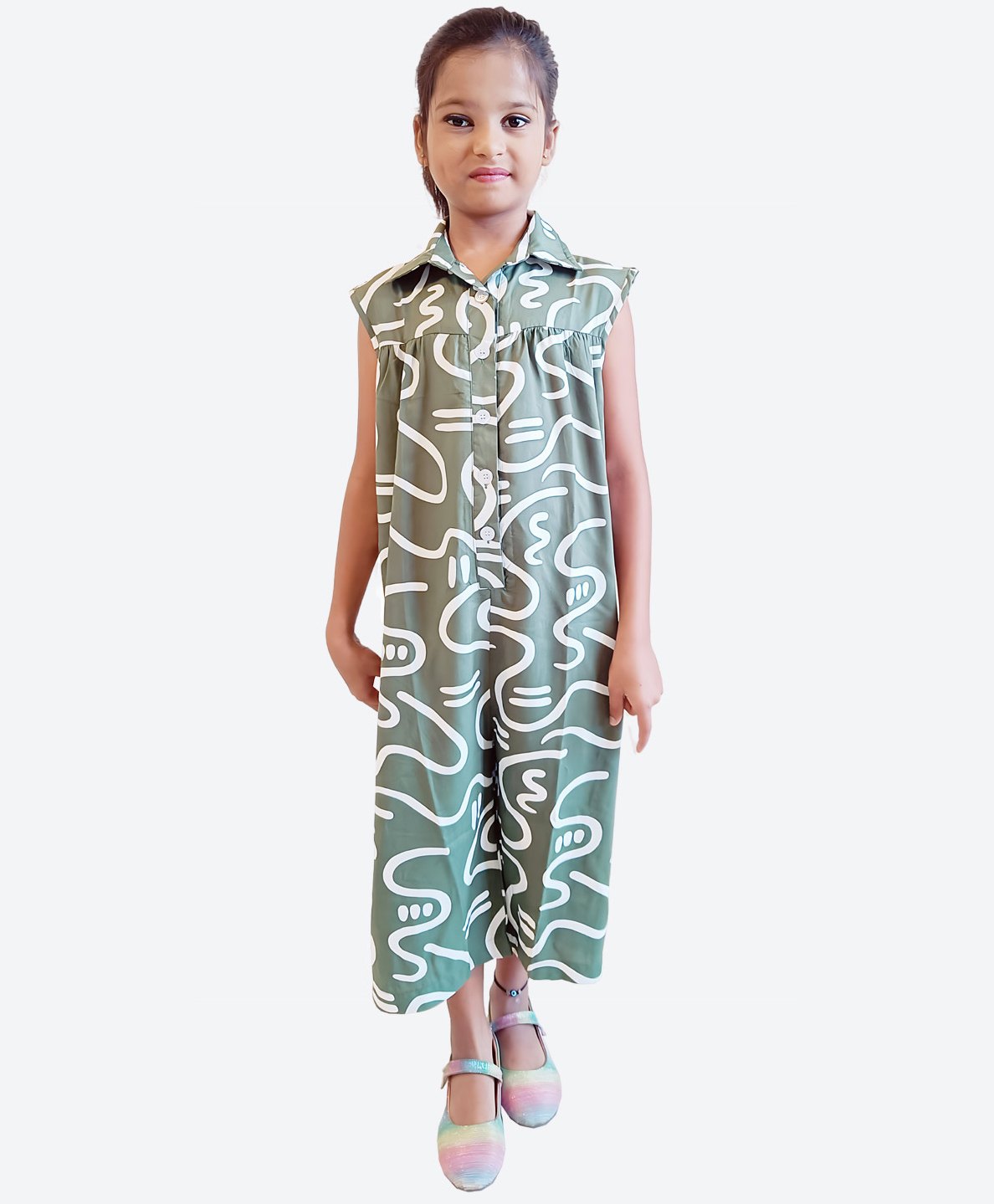 Shilpshakti Cotton Sleeveless Abstract Printed Jumpsuit - Green-image-27