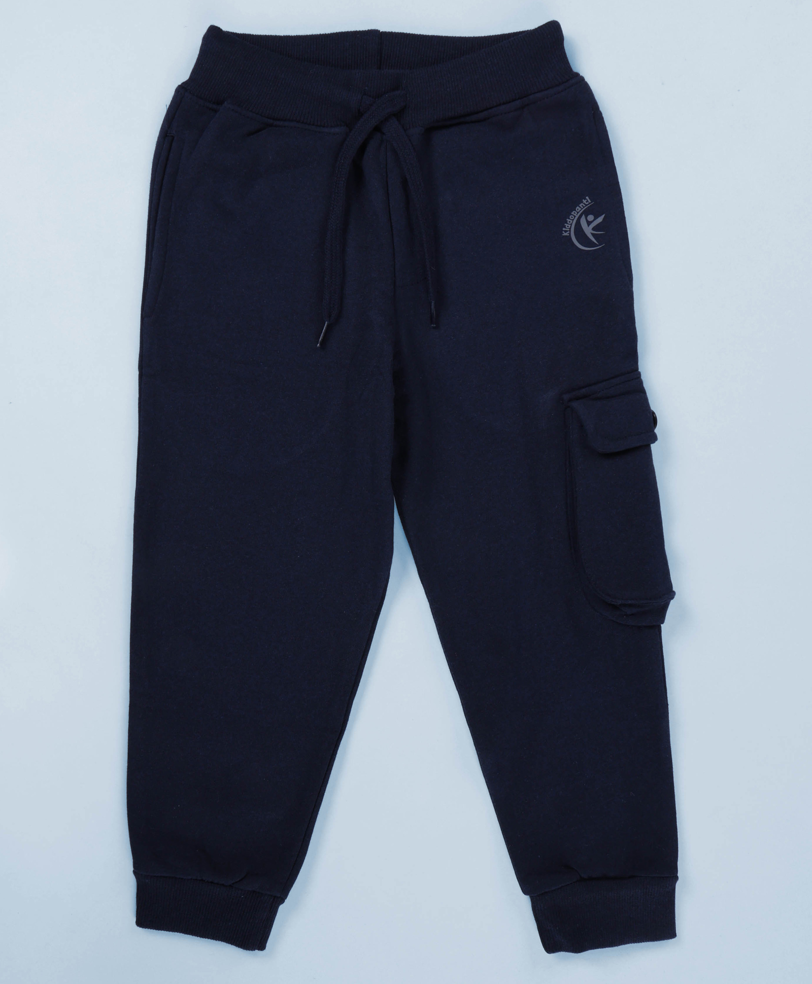 Kiddopanti Fleece Solid Cargo Track Pant - Navy Blue-image-29