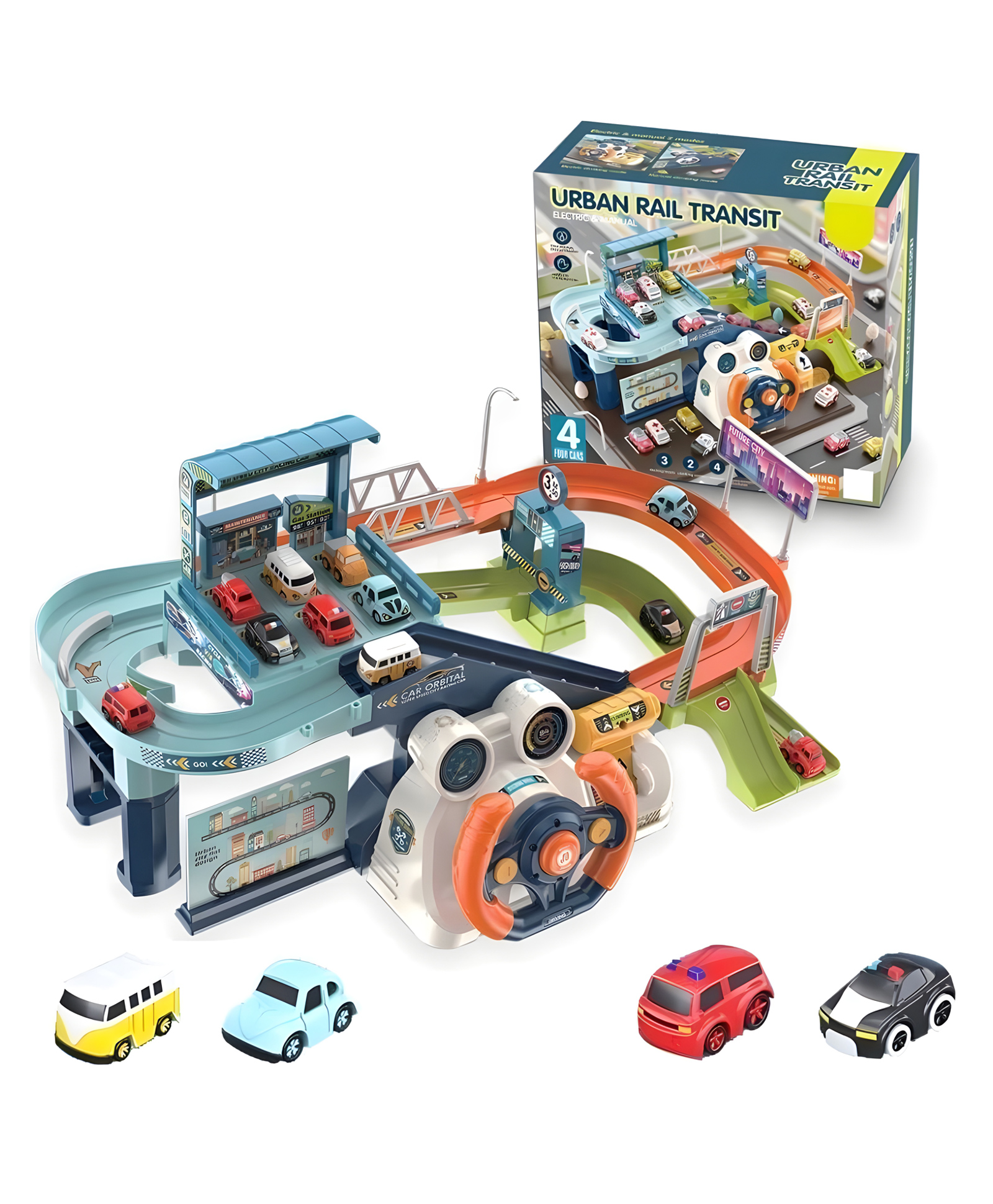 Yamama Diy Assemble Slot Urban Rail Transit Electric and Manual Toys for Kids with Steering Wheel Driving Simulation Track Garage Parking Lot-Playsets Car Toy for Kids  Multicolor-image-28