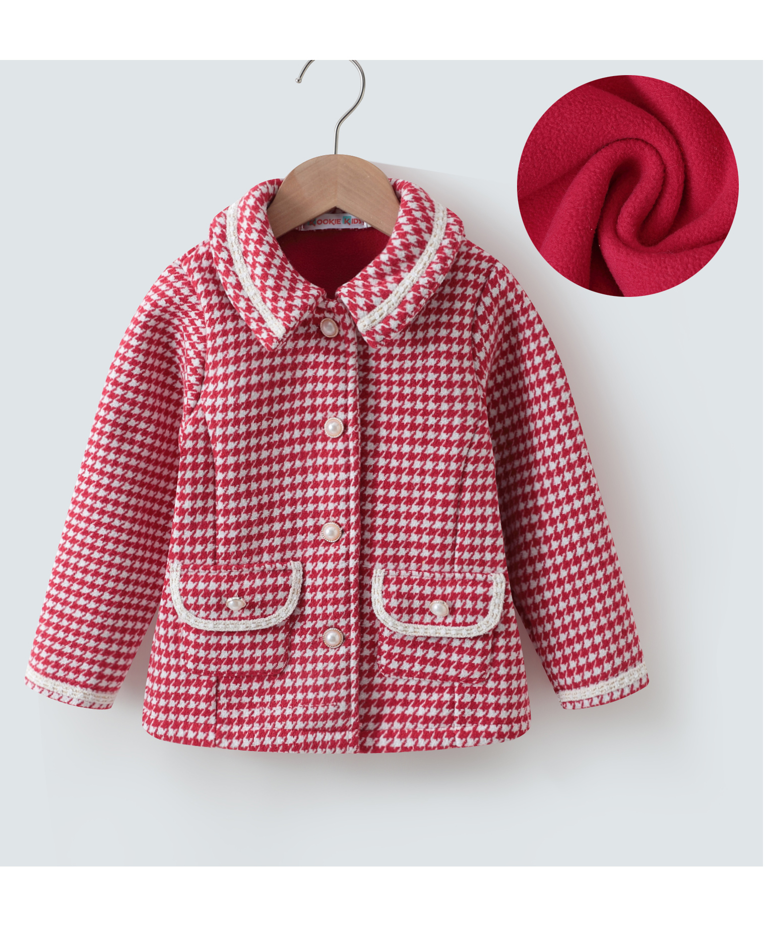 Kookie Kids Full Sleeves Collar Neck Checked Winter  Jacket with Pockets  - Dark Red-picture-14