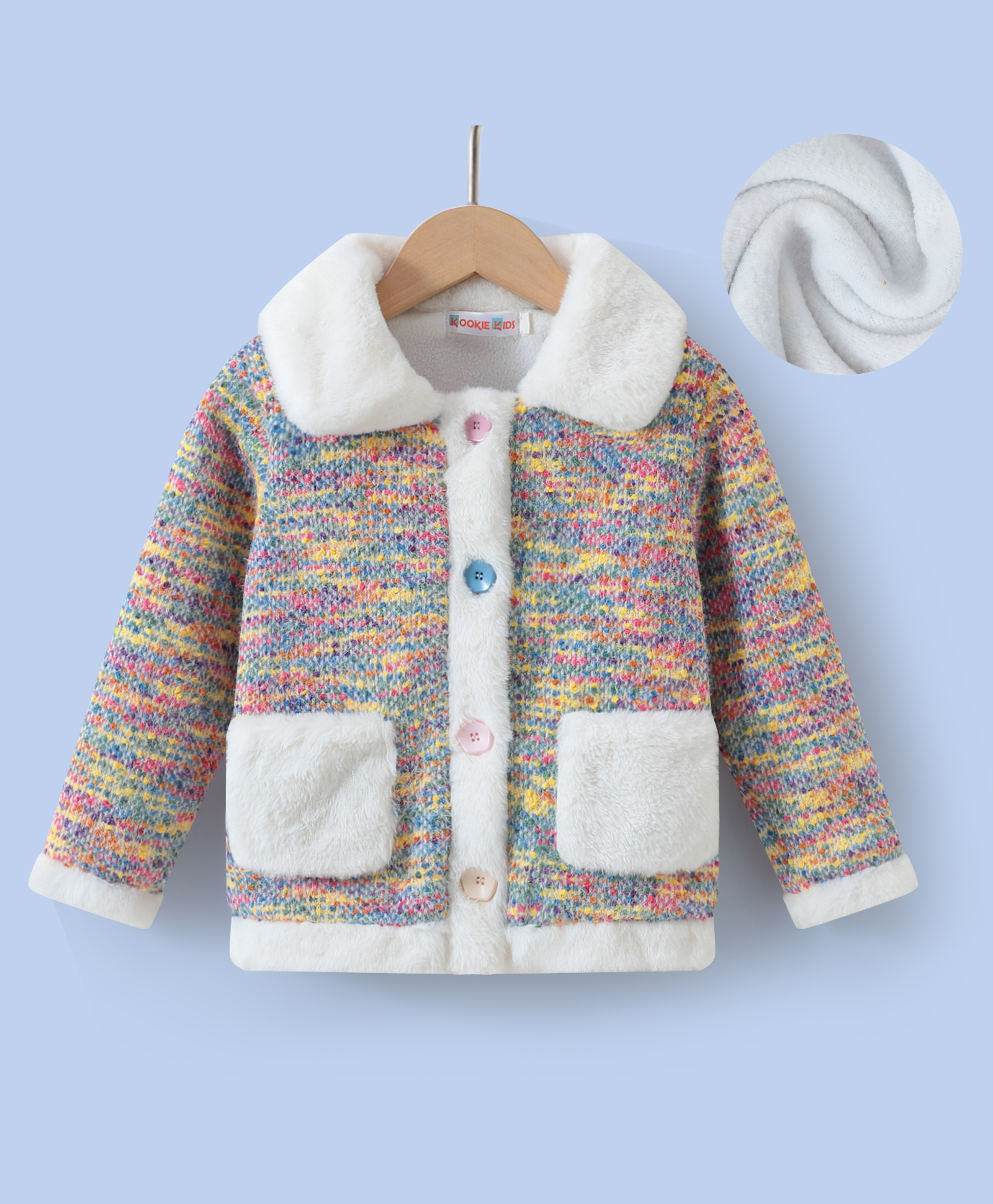 Kookie Kids Full Sleeves Winter Jacket with Pocket & Fur Detailing - White-picture-26