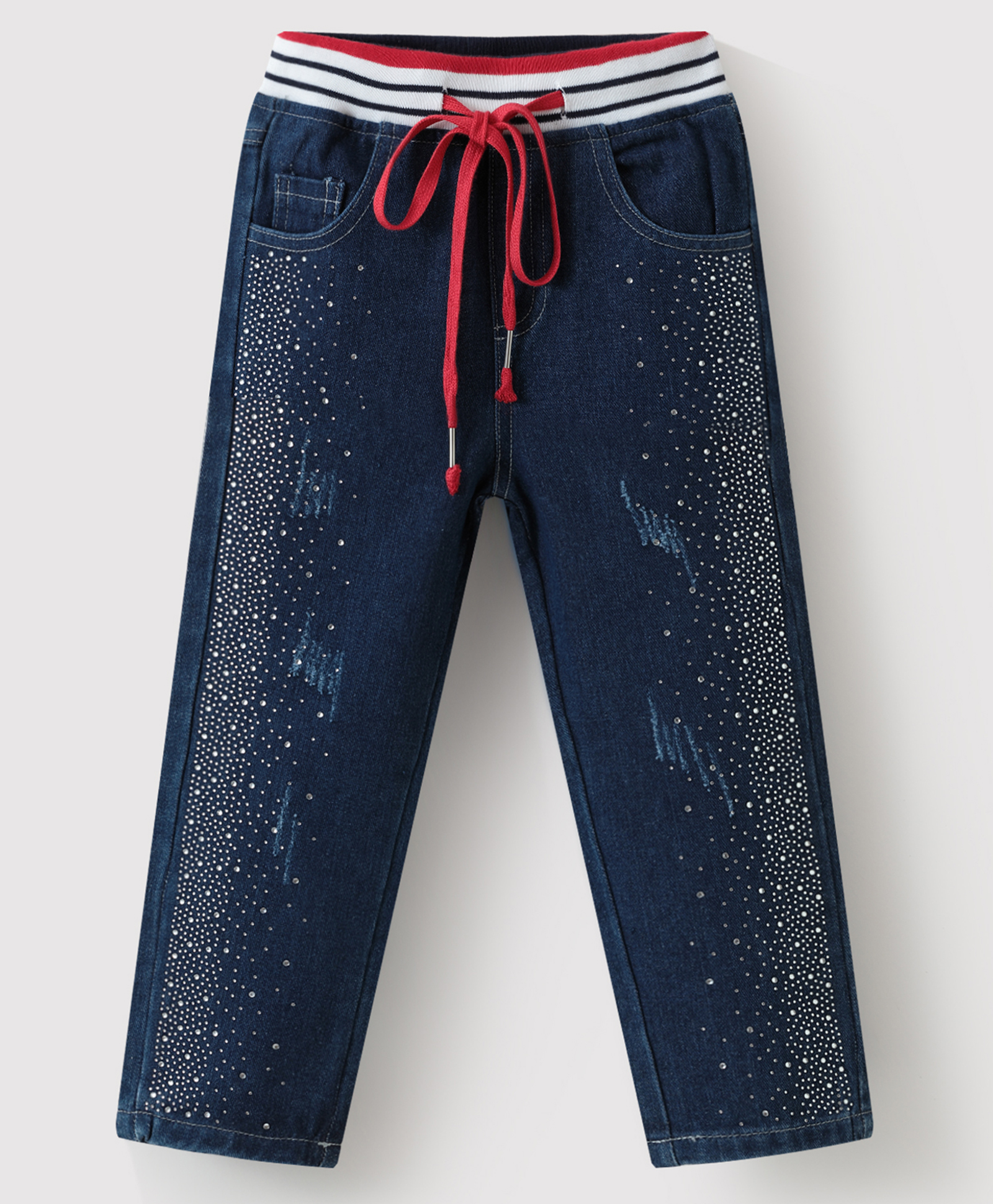 Kookie Kids Full Length Denim Jeans With Glitter Print - Navy Blue-image-41