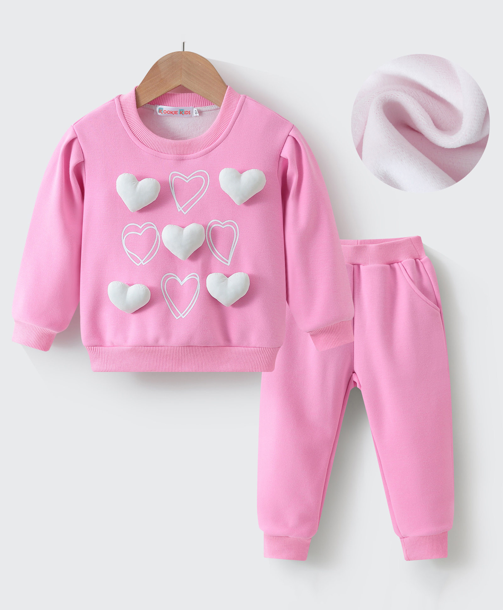 Kookie Kids Full Sleeves Winter Wear Suit With Hearts Applique - Pink-picture-28