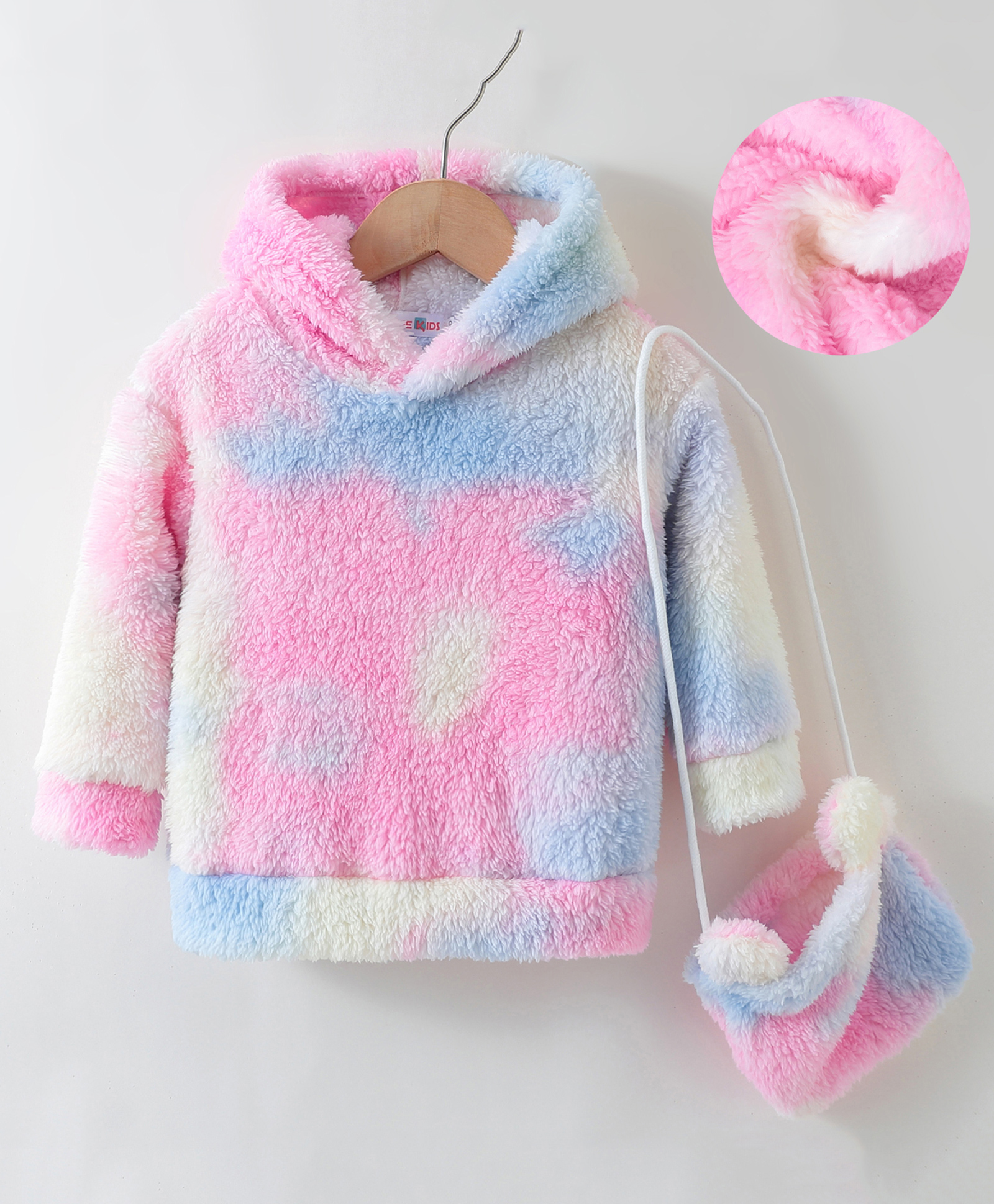 Kookie Kids Full Sleeves Hooded Fur Sweatshirt with Tie & Dye Design & Sling Bag - Pink-image-31