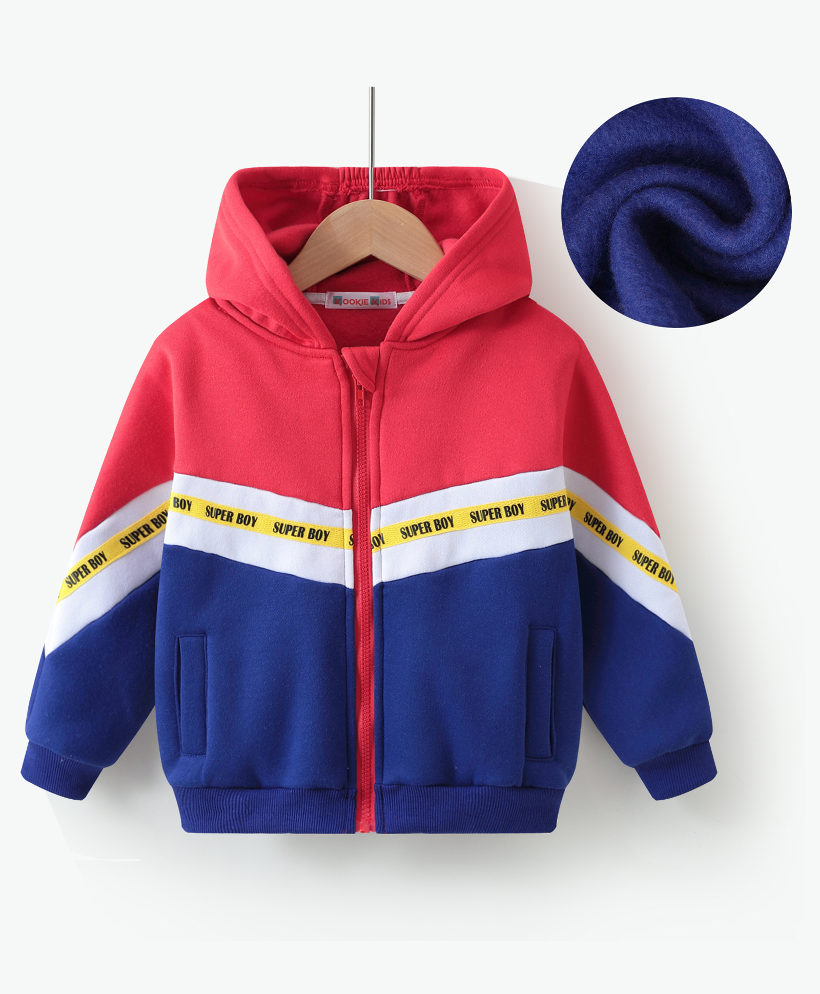 Kookie Kids Full Sleeves Cut & Sew Designed Hooded Sweatjacket with Text Print - Red-image-34