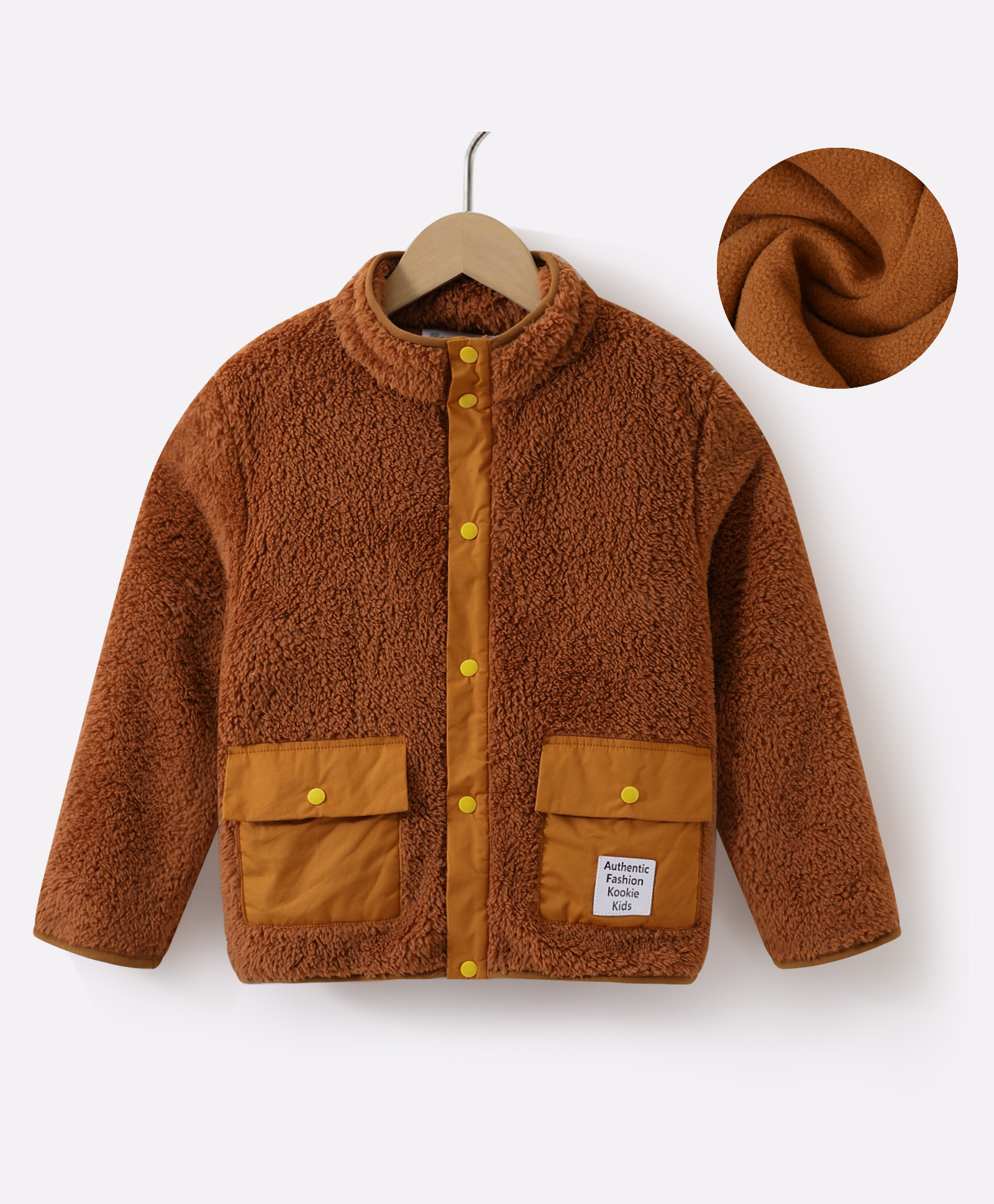 Kookie Kids Full Sleeves Fur Winter Jacket with Text Patch Detailing - Brown-picture-24