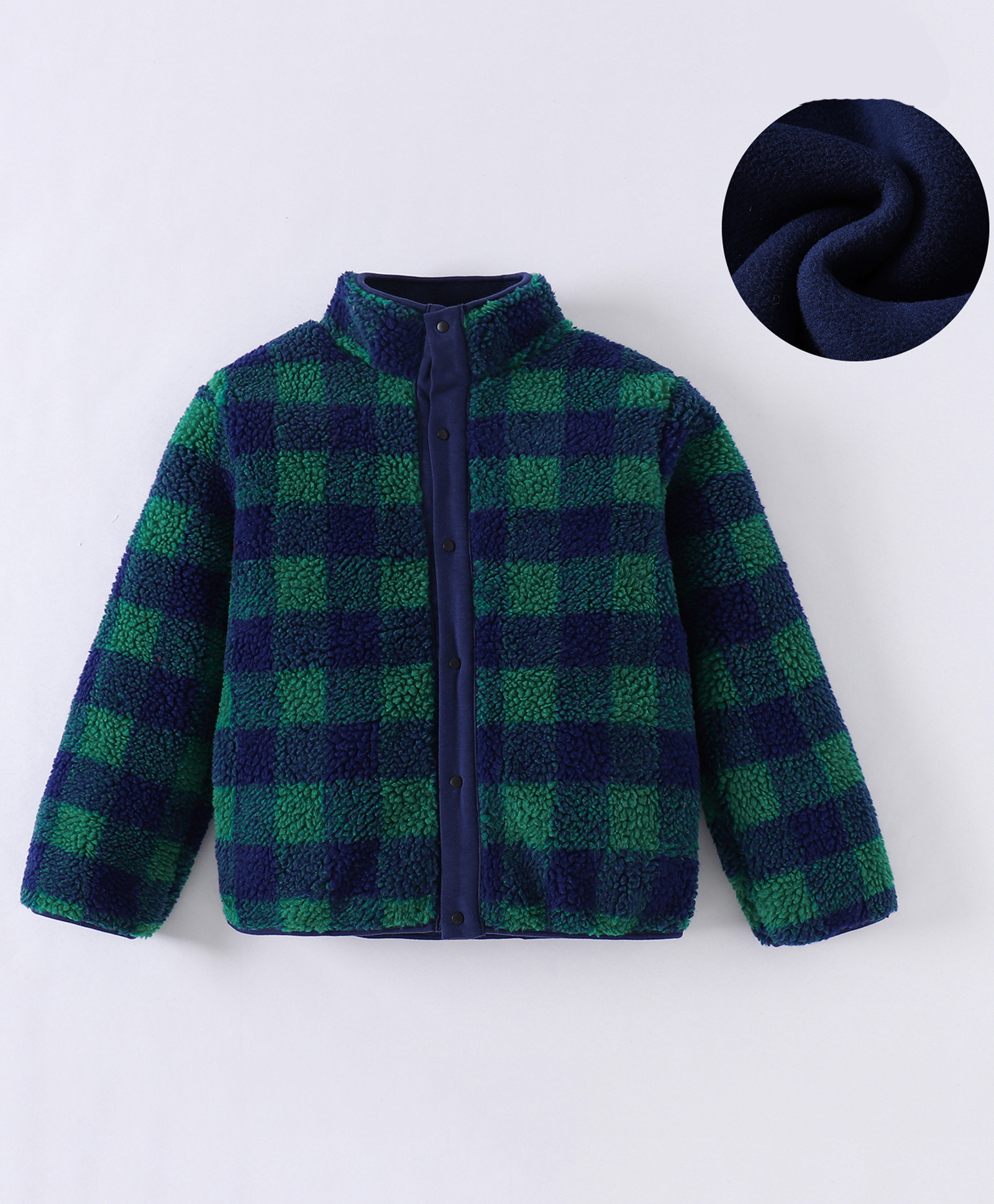 Kookie Kids Full Sleeves Checkered Winter Jacket - Dark Green-image-26