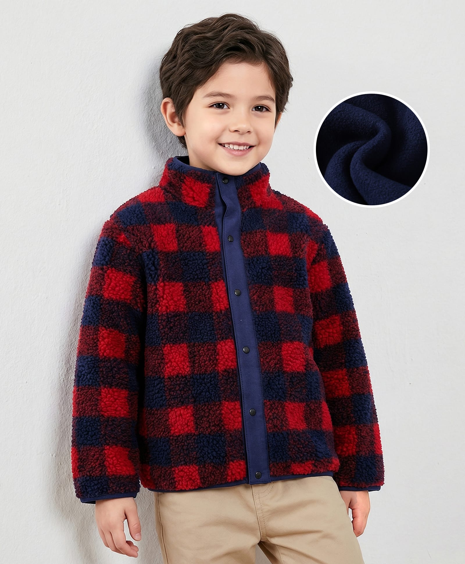Kookie Kids Full Sleeves Checkered Winter Jacket - Dark Red-picture-20