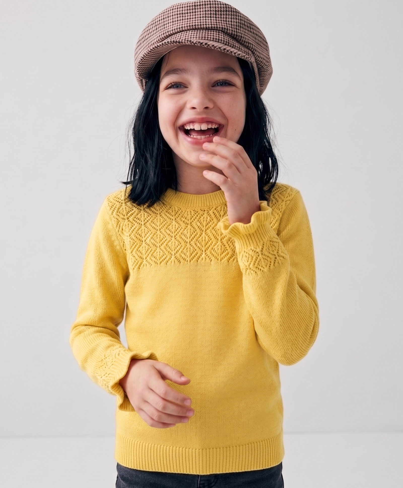 Pine Kids Knitted Full Sleeves Pullover Sweater with Cable Knit Design - Yellow-picture-36