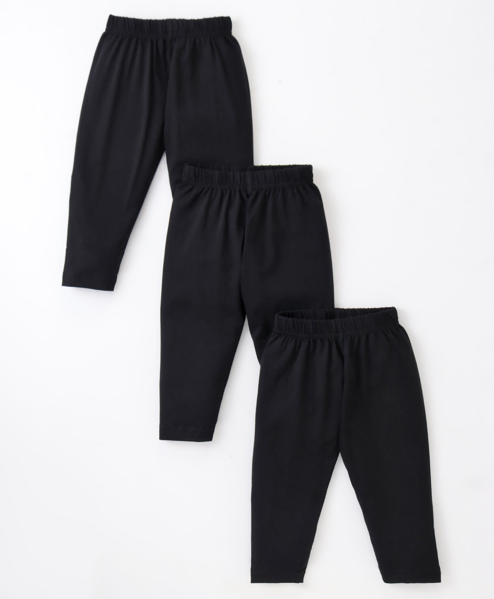 Cucumber Cotton Lycra Knit Full Length Solid Colour Leggings Pack of 3 - Black-picture-24