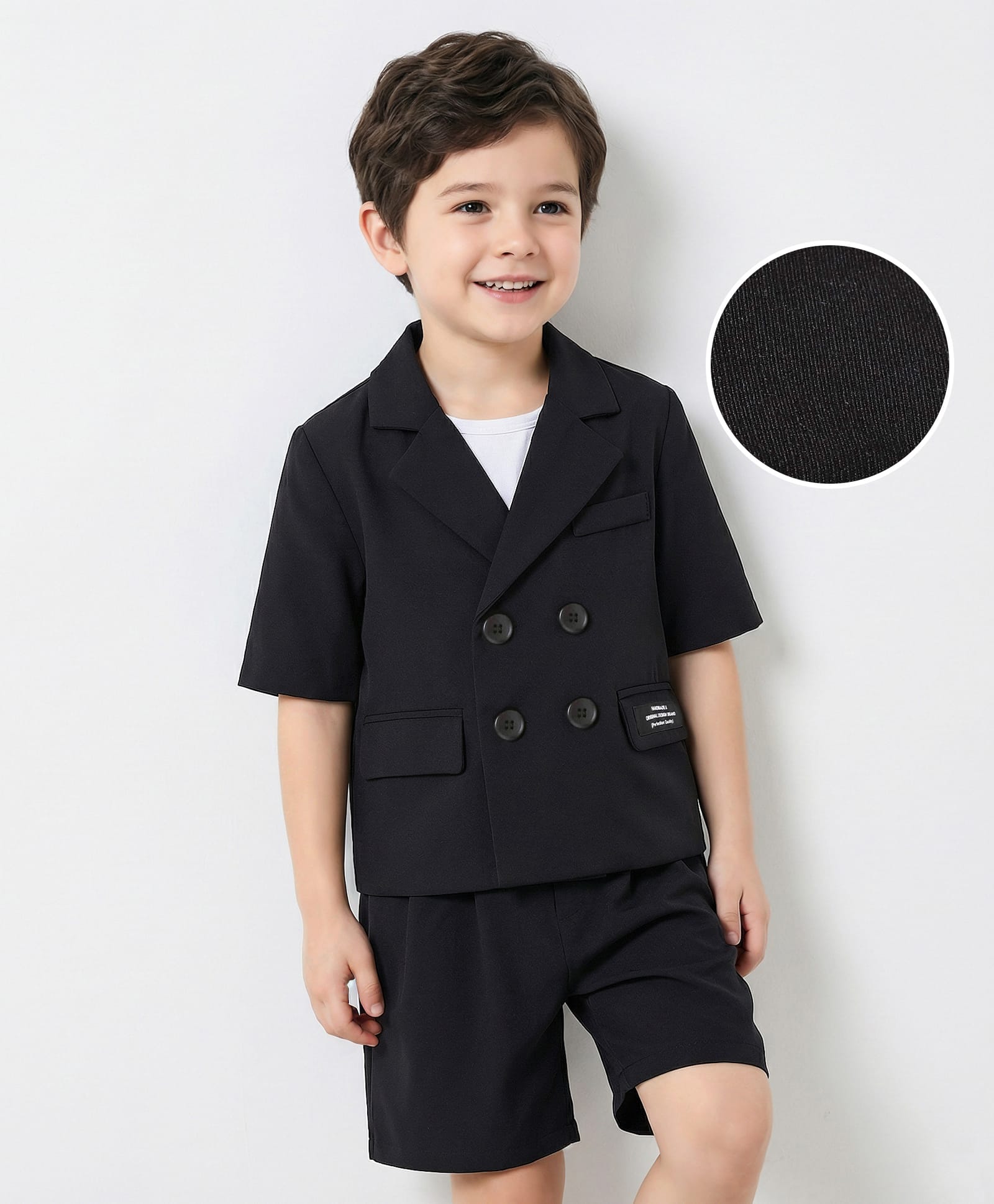 Mark & Mia Woven Full Sleeves Solid Colour Blazer & Shorts With T-Shirt - Black-picture-17