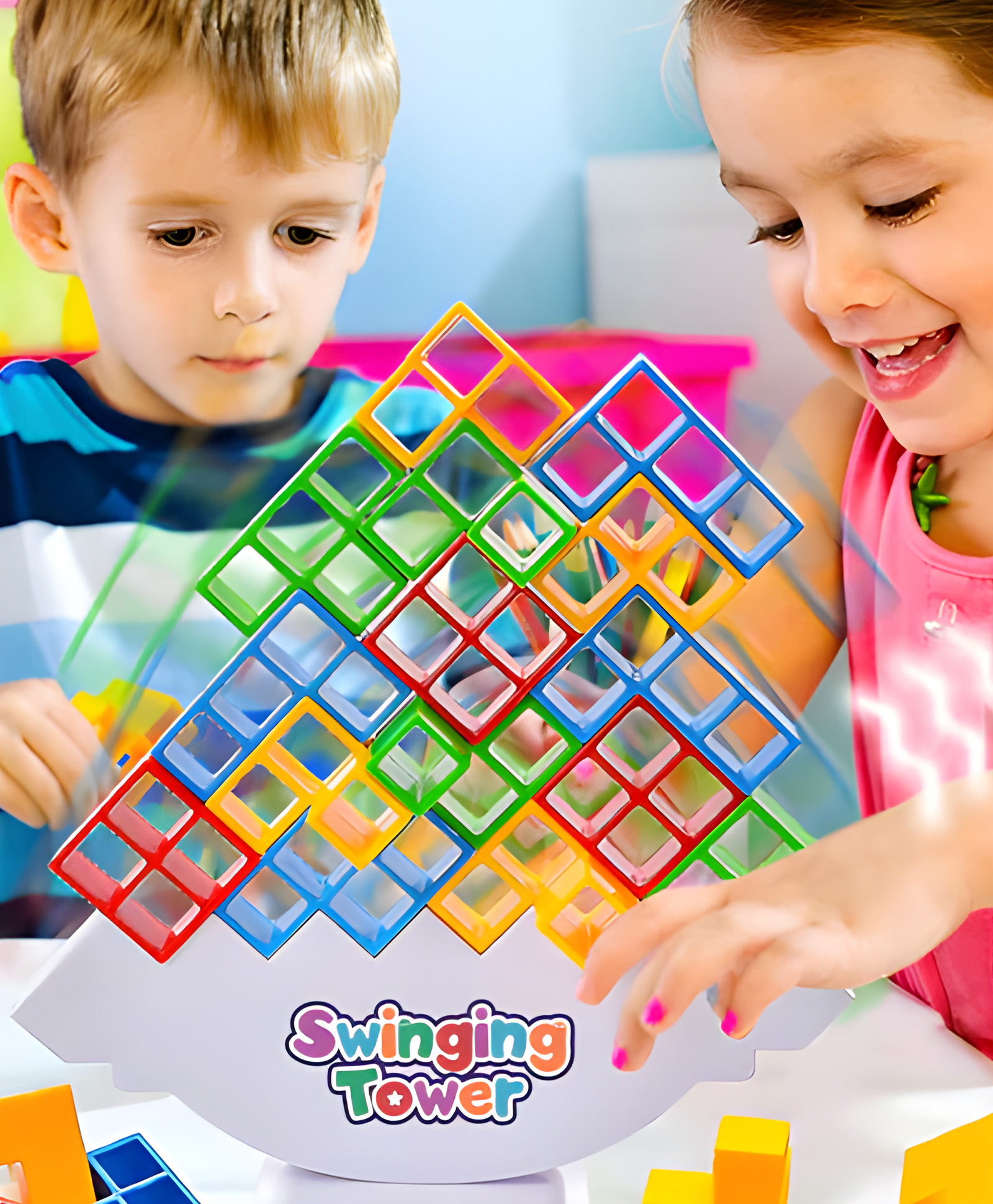 Akn Toys Swinging Tower Montessori Toys This is a Great Idea for Young Children to Learn Balance, Colors, and Shapes. if Your Kids Discover the Skills, They Can Easily Dig Into Various Gameplays- 32 Block (Color May Vary )-image-38