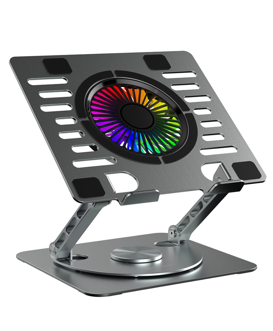 Portronics POR-2002 My Buddy Spinlight Laptop Stand with Cooling Fan, 360° Rotating Base, Adjustable Height & Angle, RGB Lights, Aluminium Alloy Body for Upto 15.6 Laptops and Tablets (Silver)-image-41