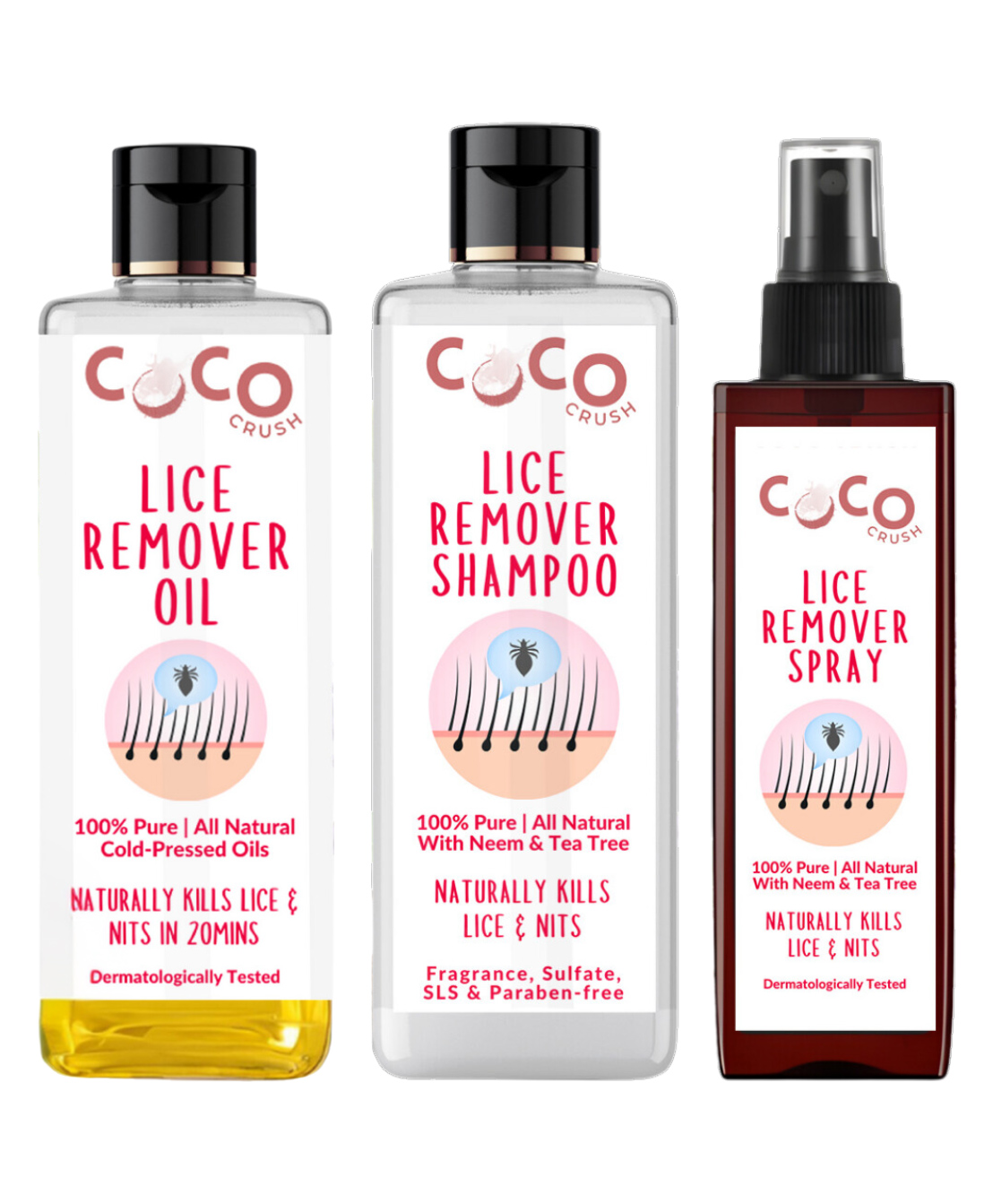 Coco Crush Natural Anti-Lice Treatment: Oil, 200 ml; Shampoo, 200 ml; & Hair Spray, 200 ml; Kills Lice, Eggs & Nits (600 ml)-picture-17