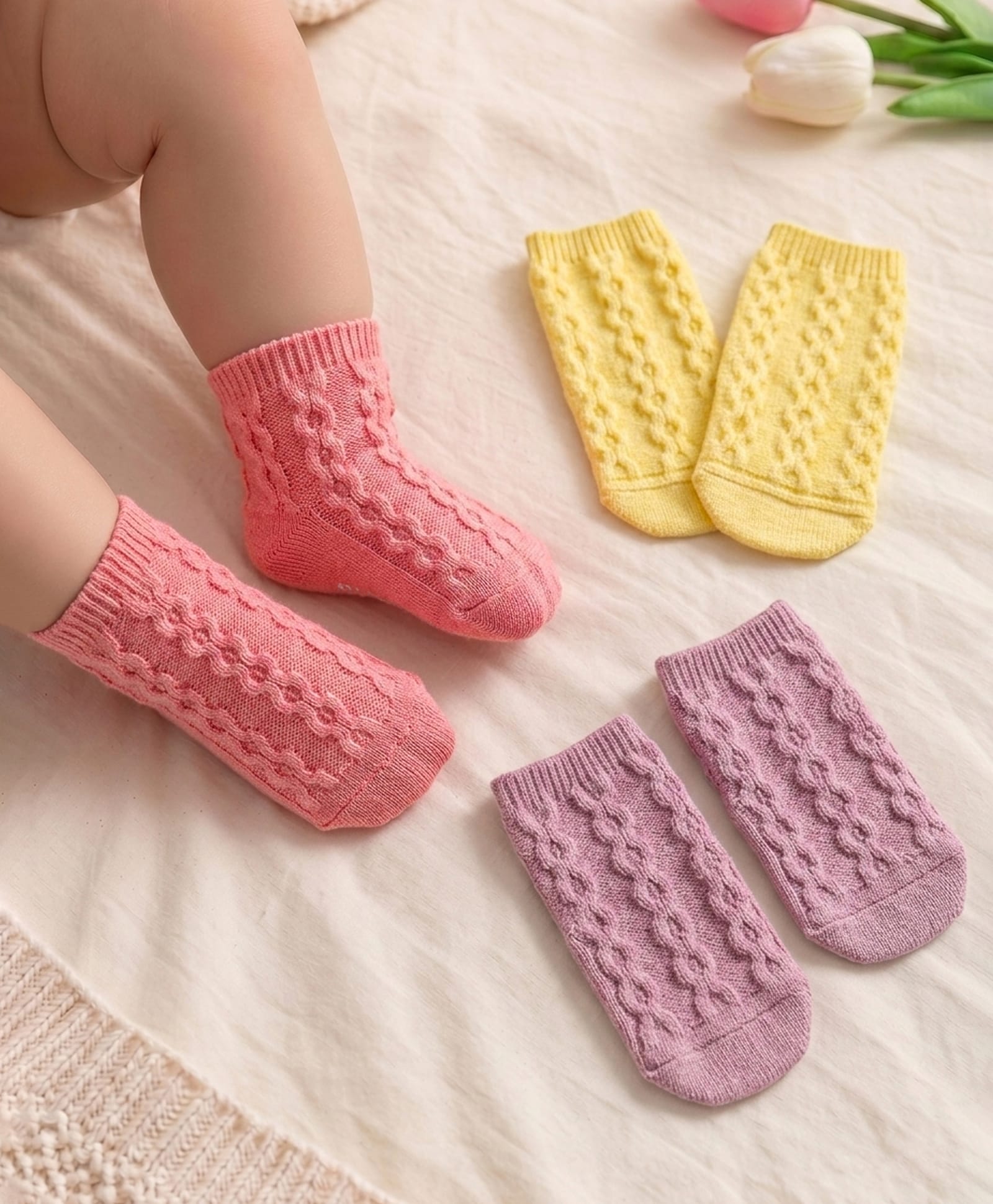 Cute Walk by Babyhug Anti-Bacterial Ankle Length Solid Color Socks  Pack of 3 - Yellow & Peach-image-38