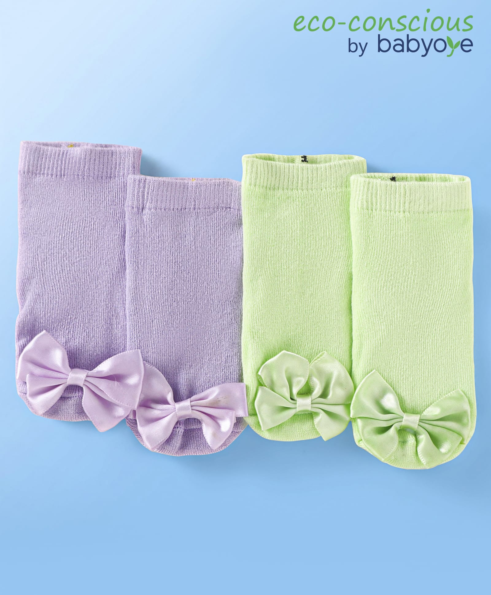 Babyoye Cotton Knit Socks with Bow Applique Pack of 2 - Lilac & Light Green-image-24