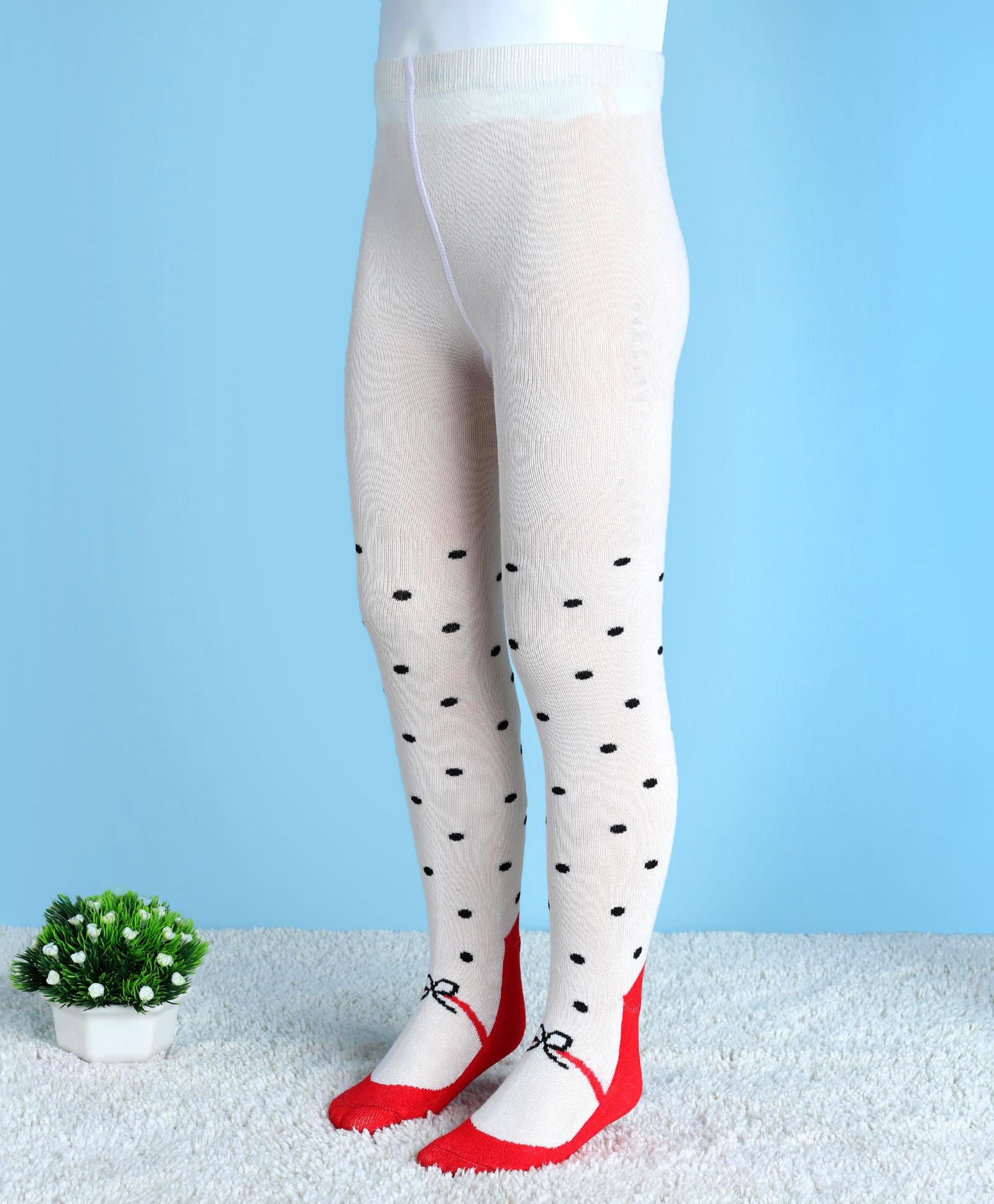 Babyoye Cotton Knit Ballerina Design Stocking with Polka Dots - Off White-image-30