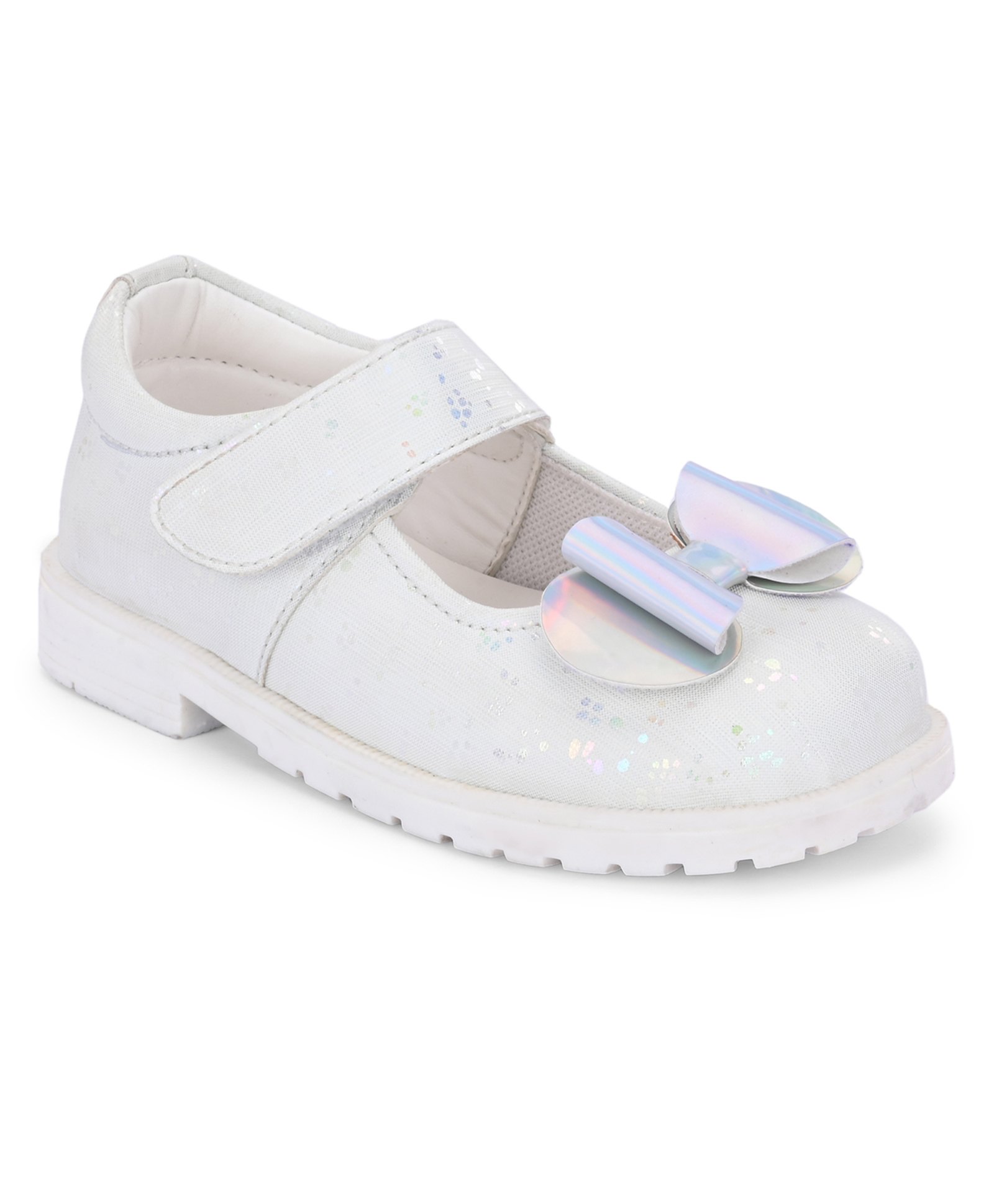 TUSKEY Party Wear Bow Applique Velcro Closure Ballerina - White-image-36