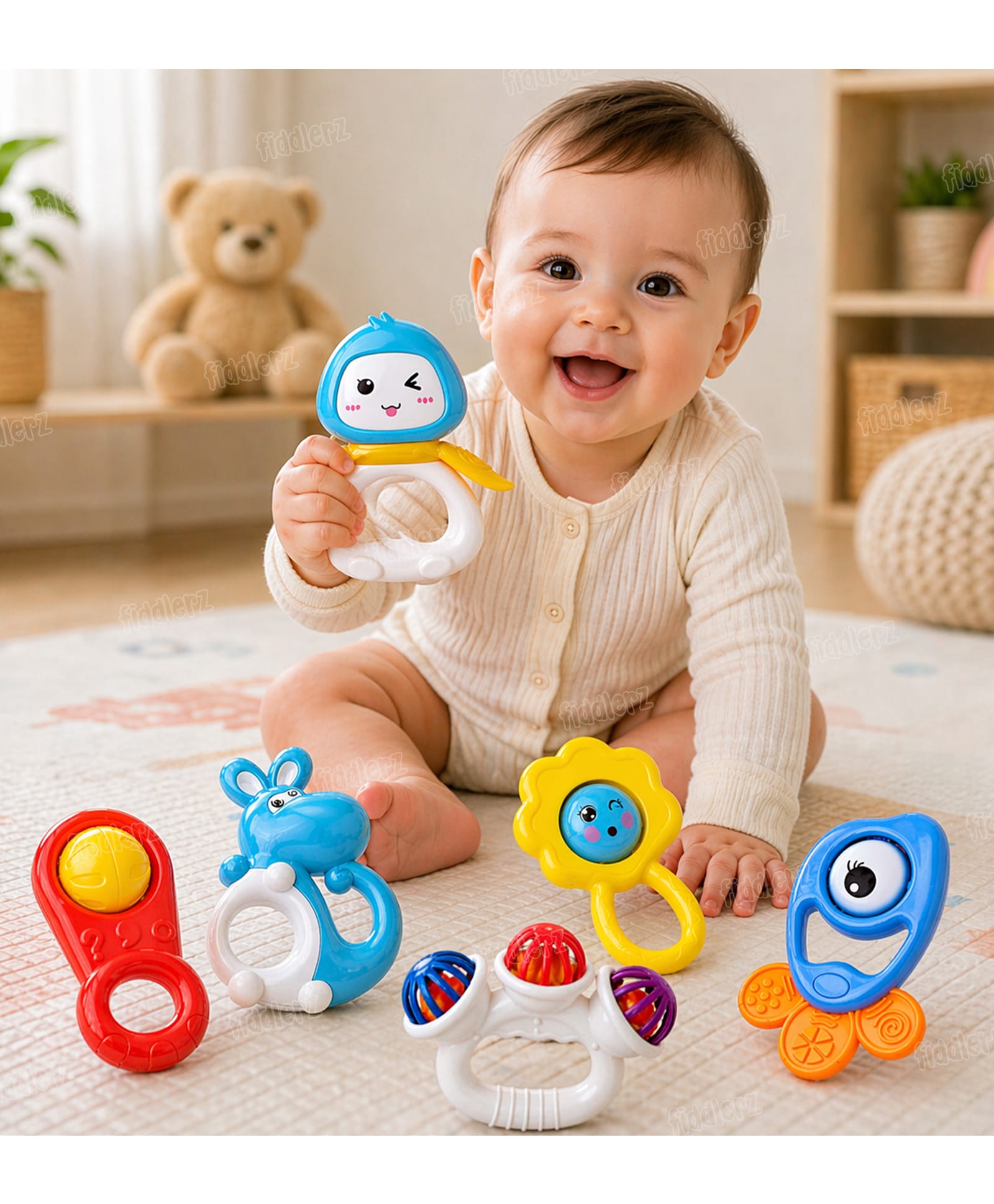 Toysire Baby Rattles set 6 Pcs BPA Free Soft Rattling Sound Fun Colors New Born Toy Gift Set Made-image-17