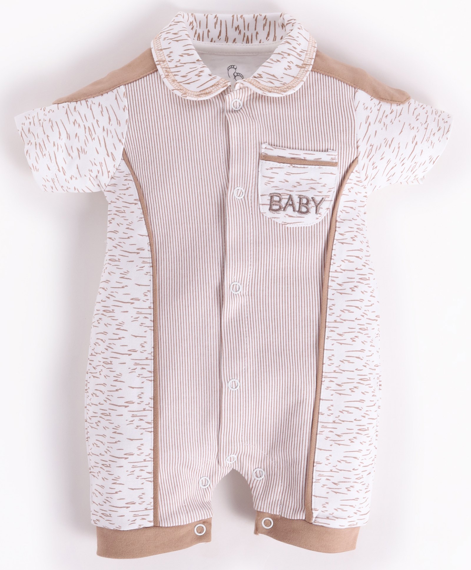 BABY GO Cotton Half Sleeves Stripped & Abstract Printed Romper  -  Beige-picture-31