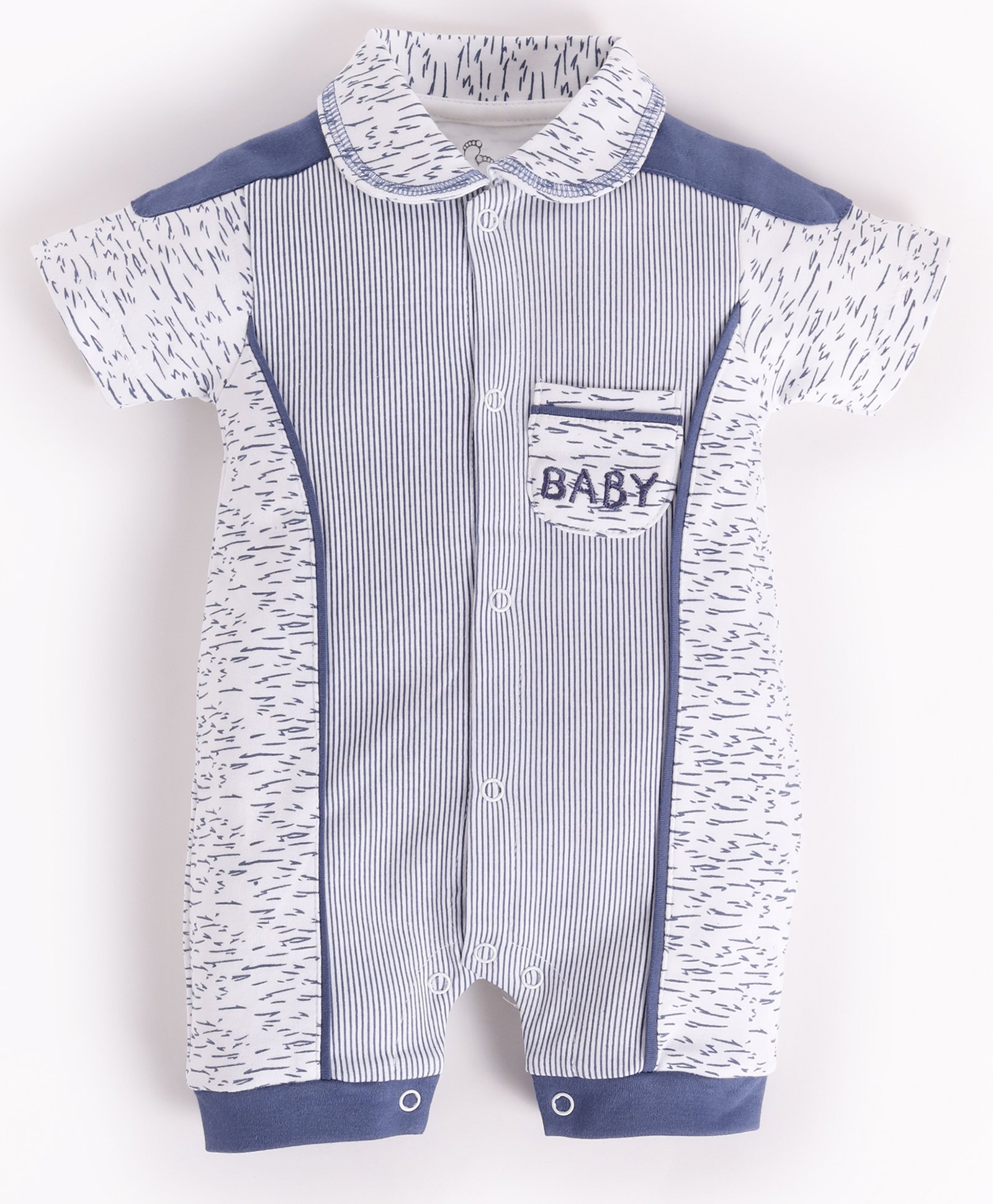 BABY GO Cotton Half Sleeves Stripped & Abstract Printed Romper  -Navy Blue-picture-36
