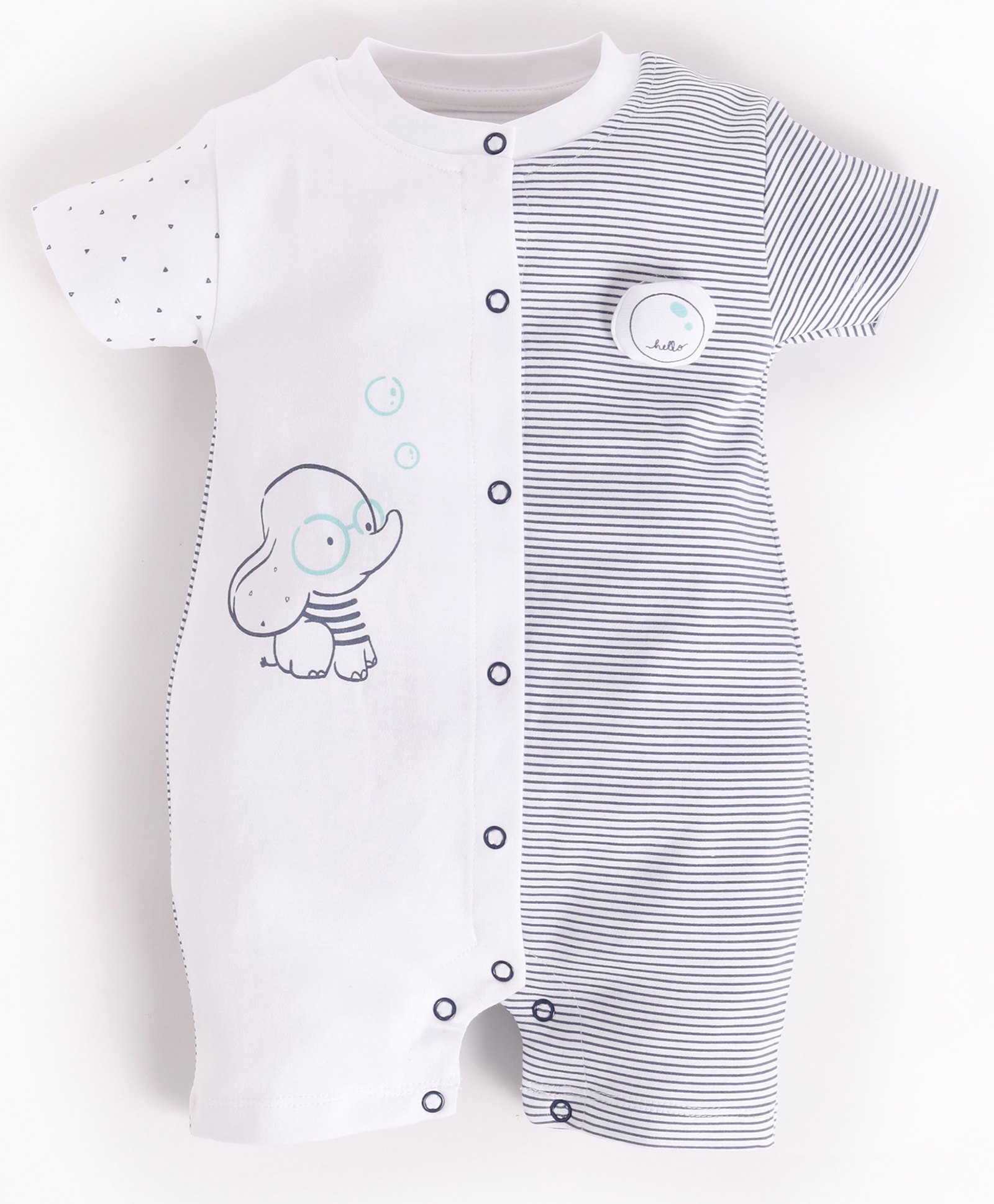 BABY GO Cotton Half Sleeves Striped  Romper  - Black & White-picture-3