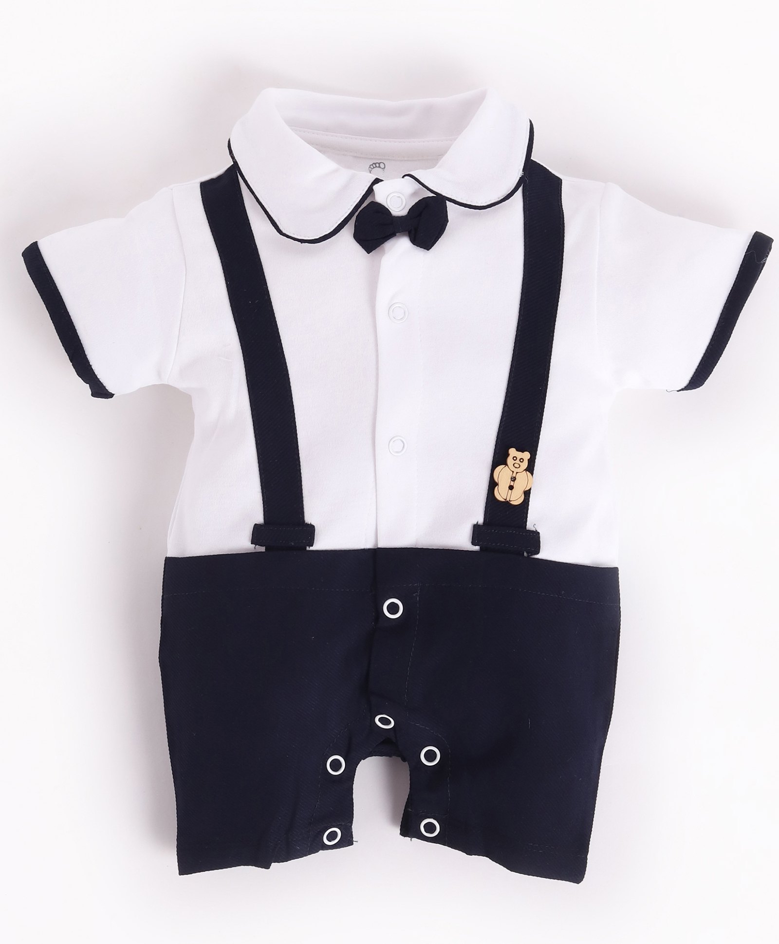 BABY GO Cotton Half Sleeves Suspender Detailed  Romper  - Navy Blue-image-42