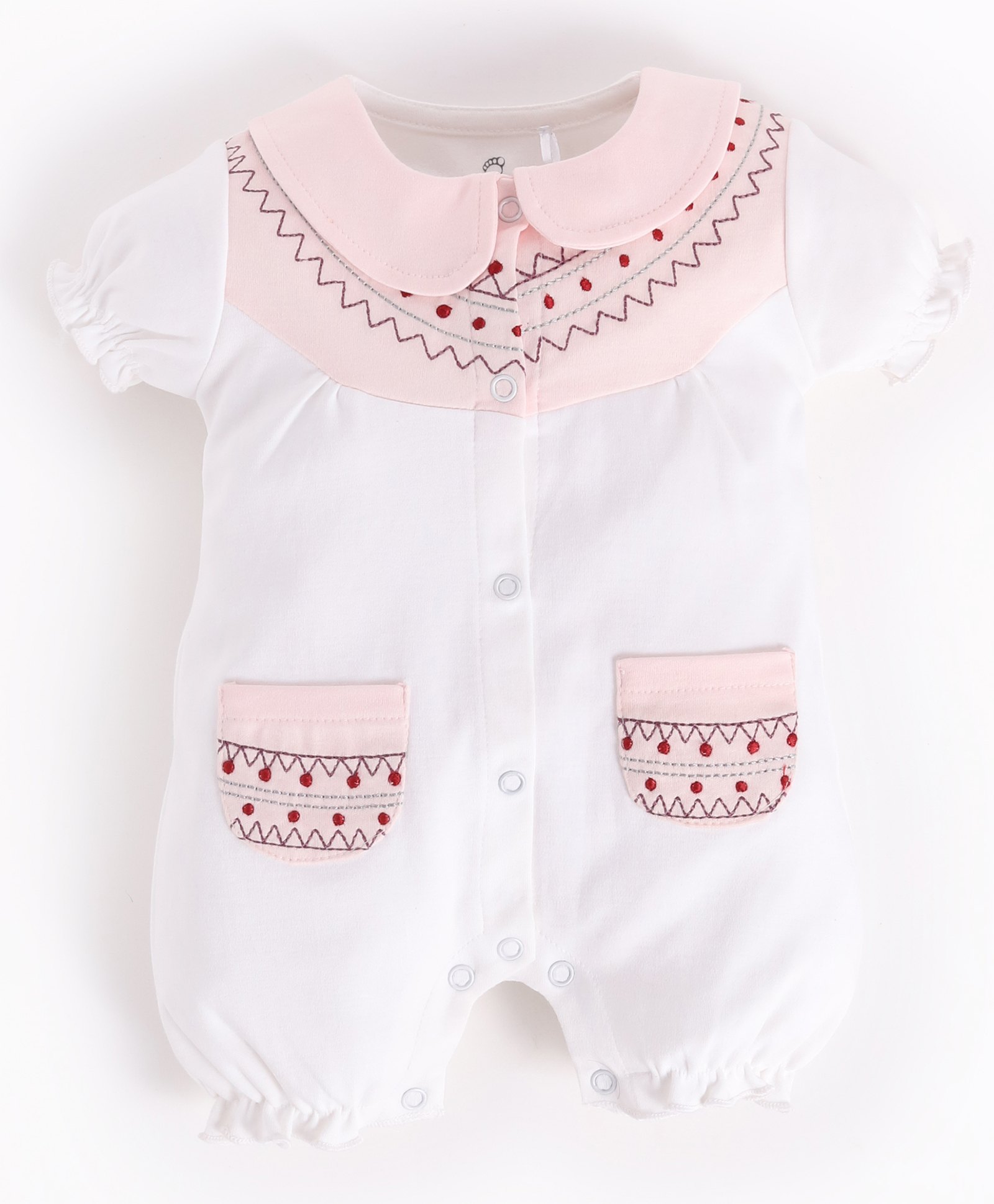 BABY GO Cotton Half Sleeves Absract   Detailed  Romper - Pink-picture-27