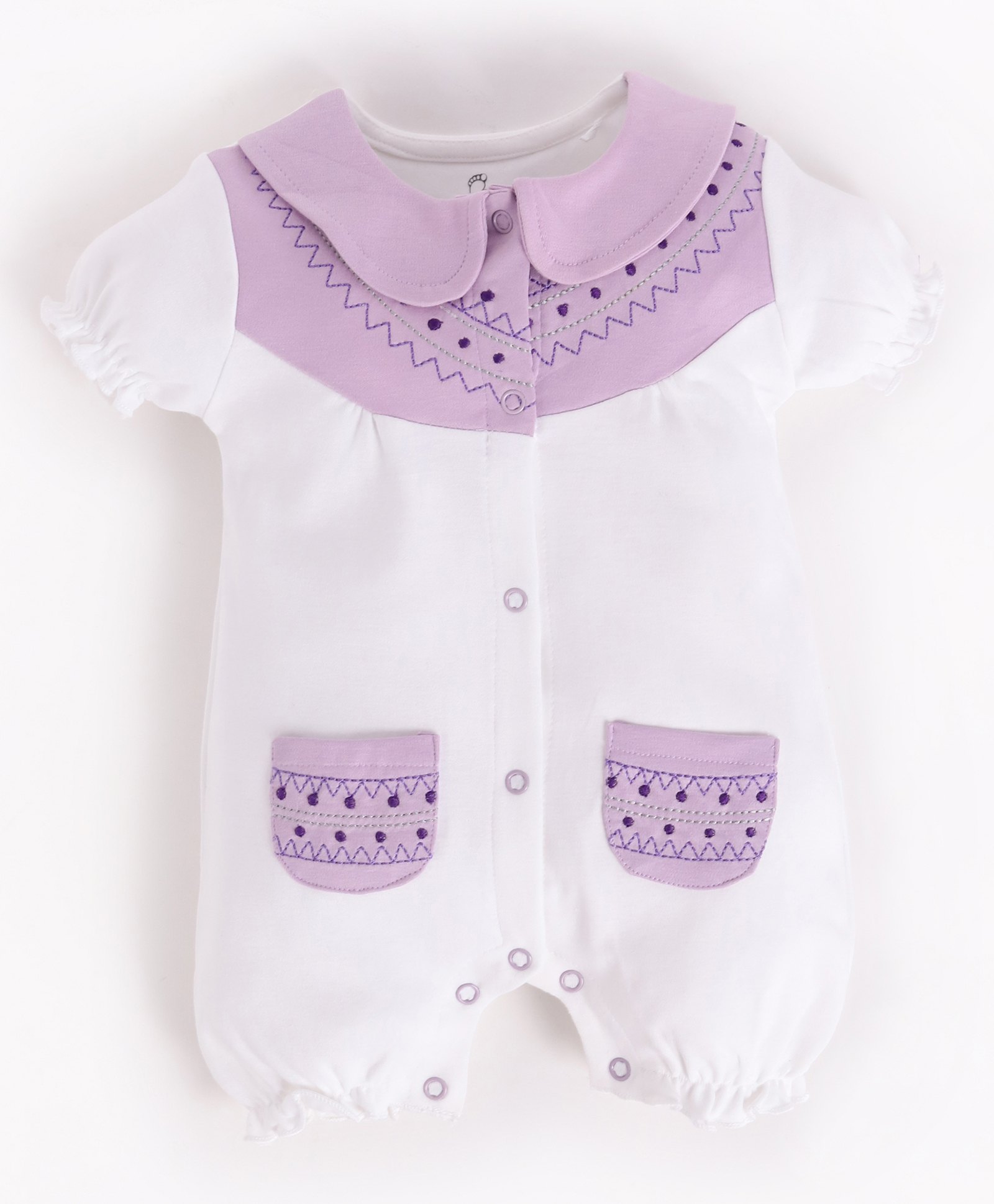 BABY GO Cotton Half Sleeves Absract   Detailed  Romper - Purple-picture-2