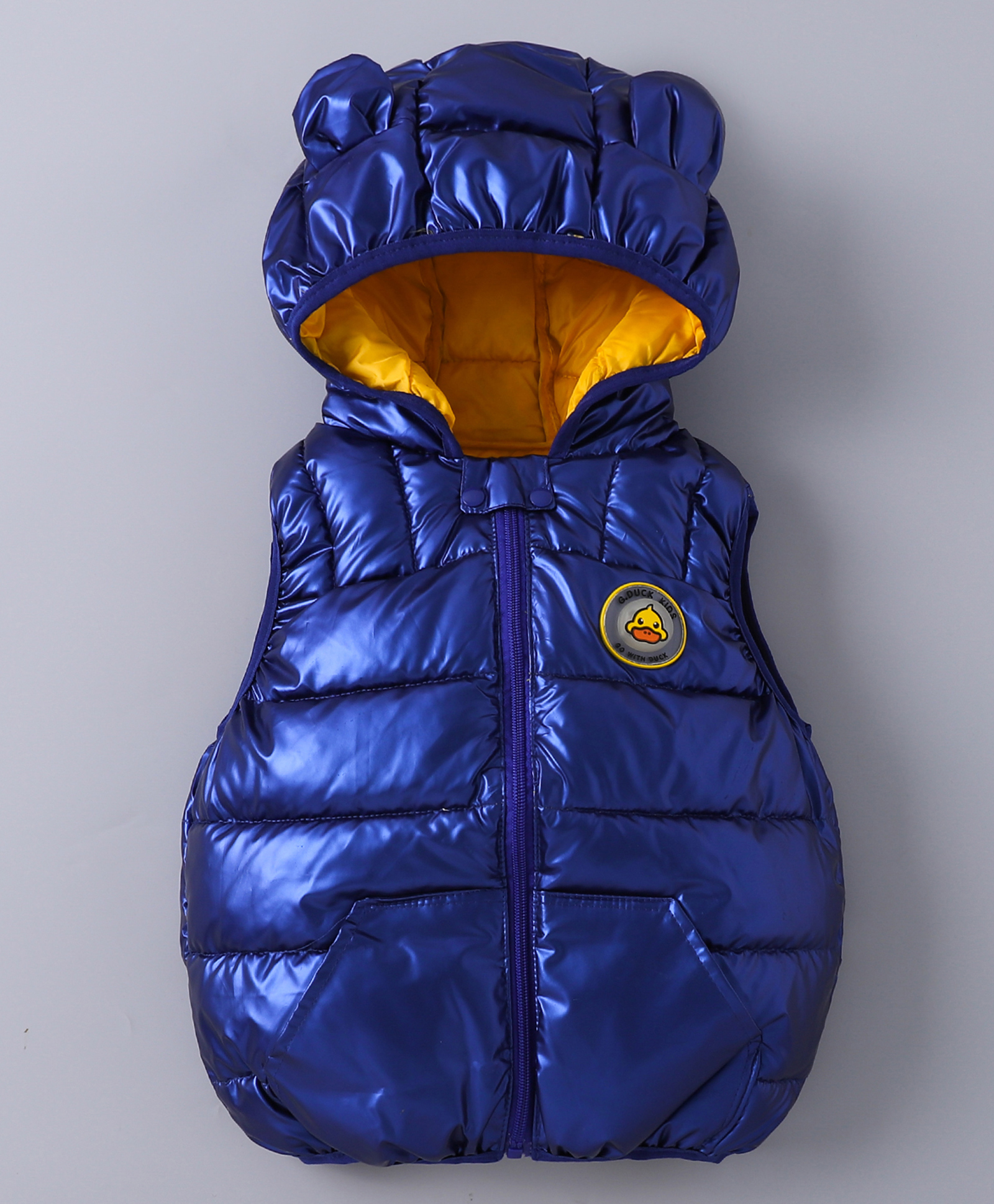 Kookie Kids Sleeveless Padded Hooded Jacket with Ears Applique & Duck Patch Detailing - Navy Blue-picture-19