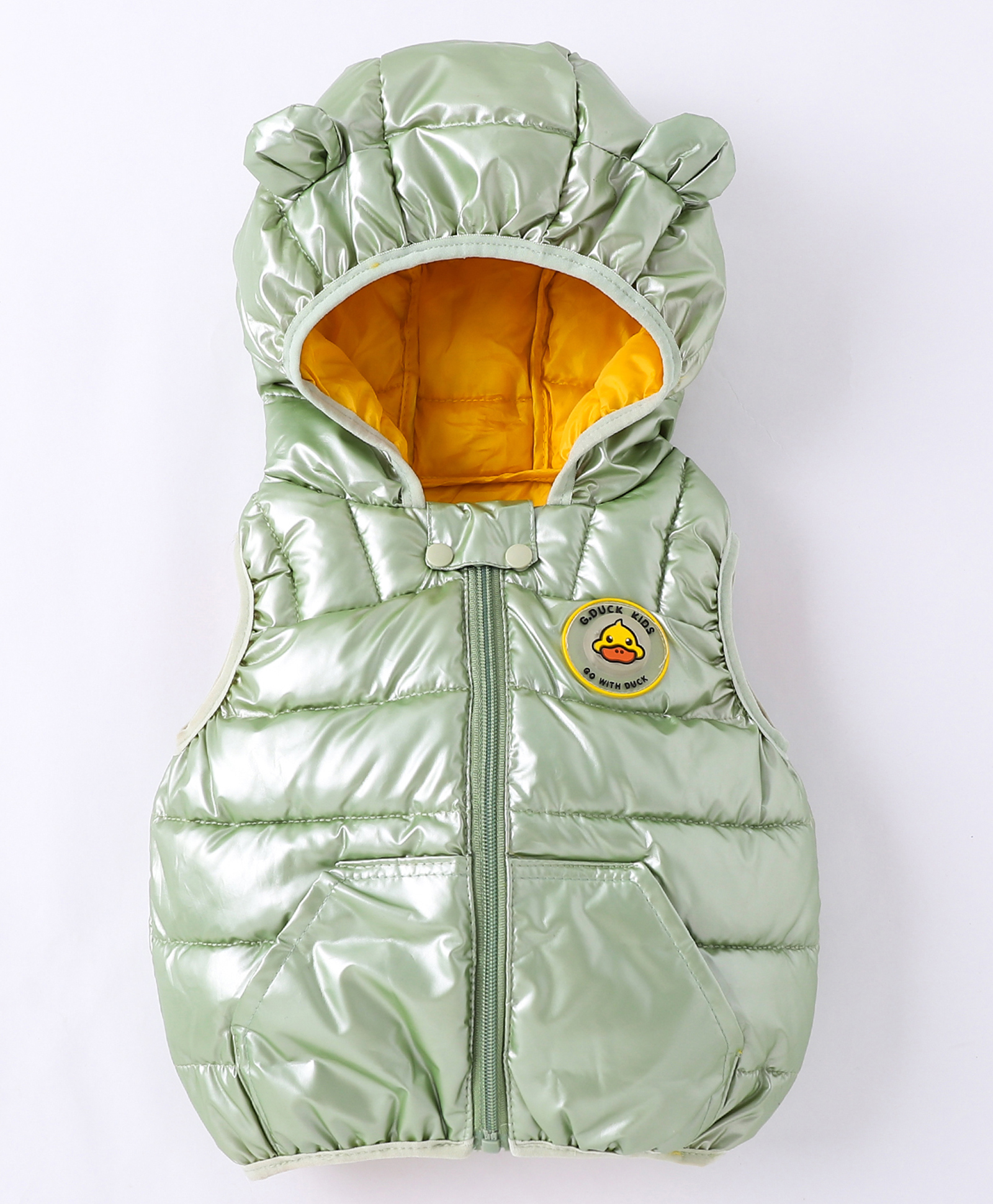 Kookie Kids Sleeveless Padded Hooded Jacket with Ears Applique & Duck Patch Detailing - Light Green-image-30