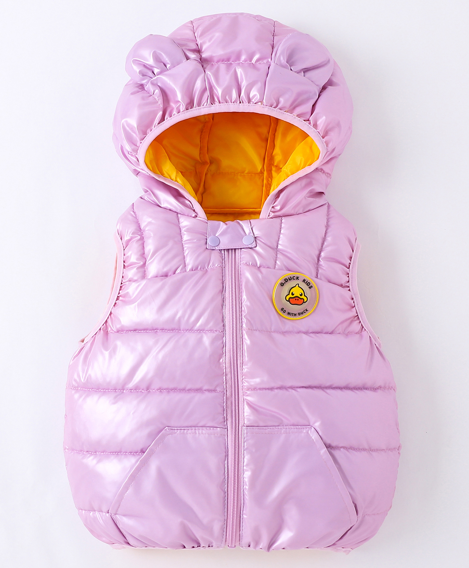 Kookie Kids Sleeveless Padded Hooded Jacket with Ears Applique & Duck Patch Detailing - Purple-image-35