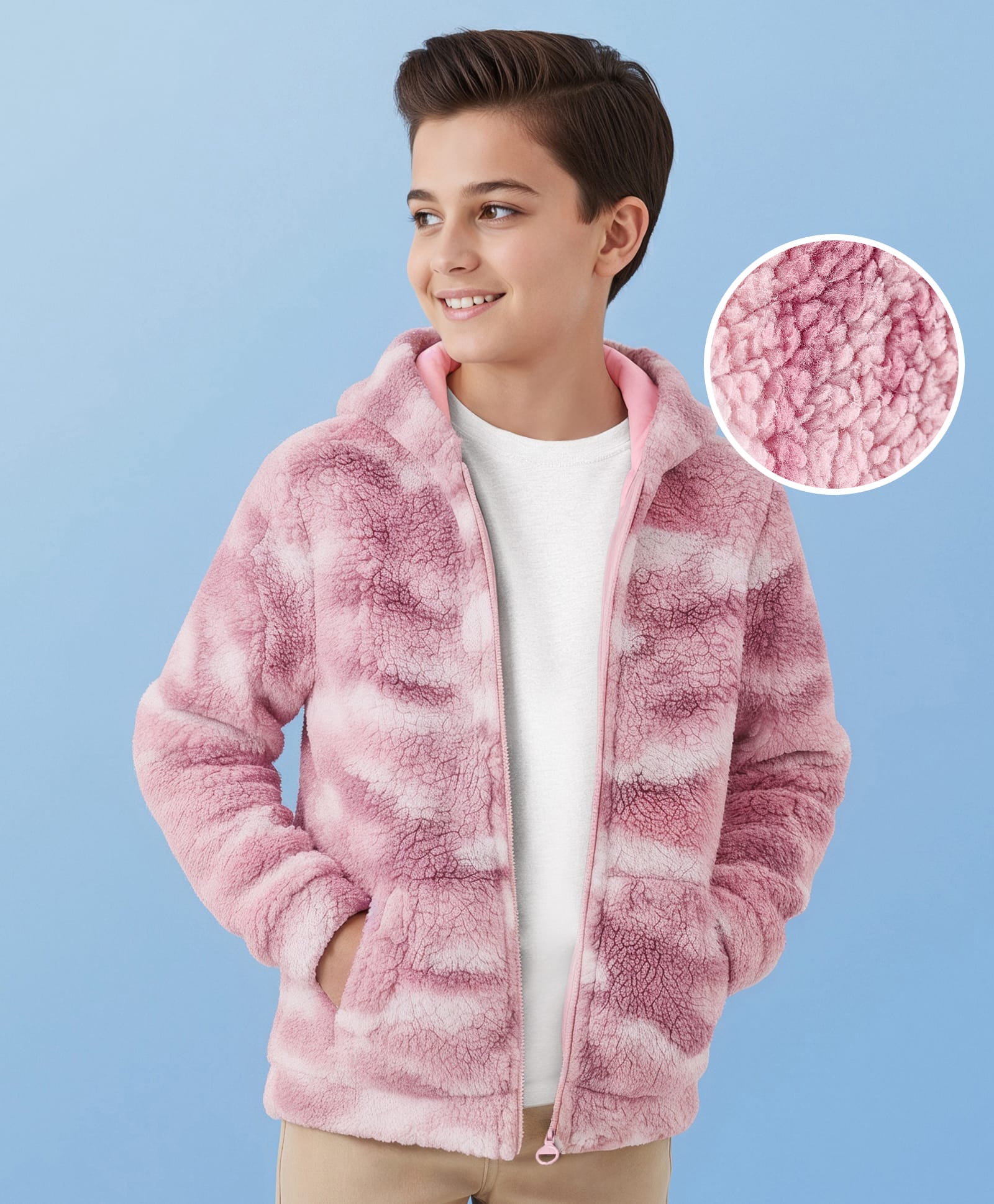 Pine Kids Woven Full Sleeves Hooded Fur Sweatjacket with Kangaroo Pockets Camouflage Print - Pink-picture-15