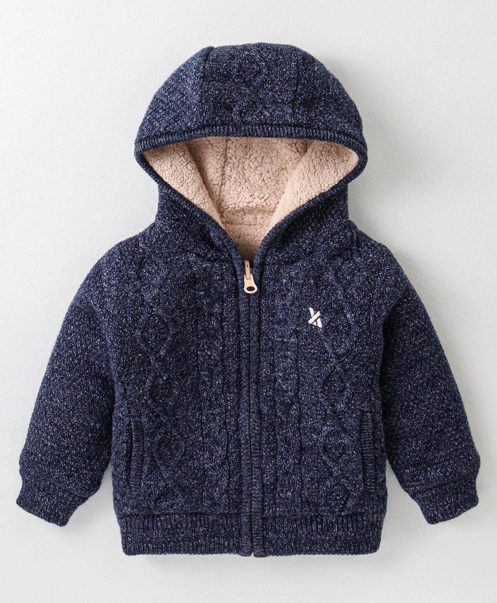Yellow Apple Knitted Full Sleeves Hoodies With Cable Knit Design - Blue-image-36