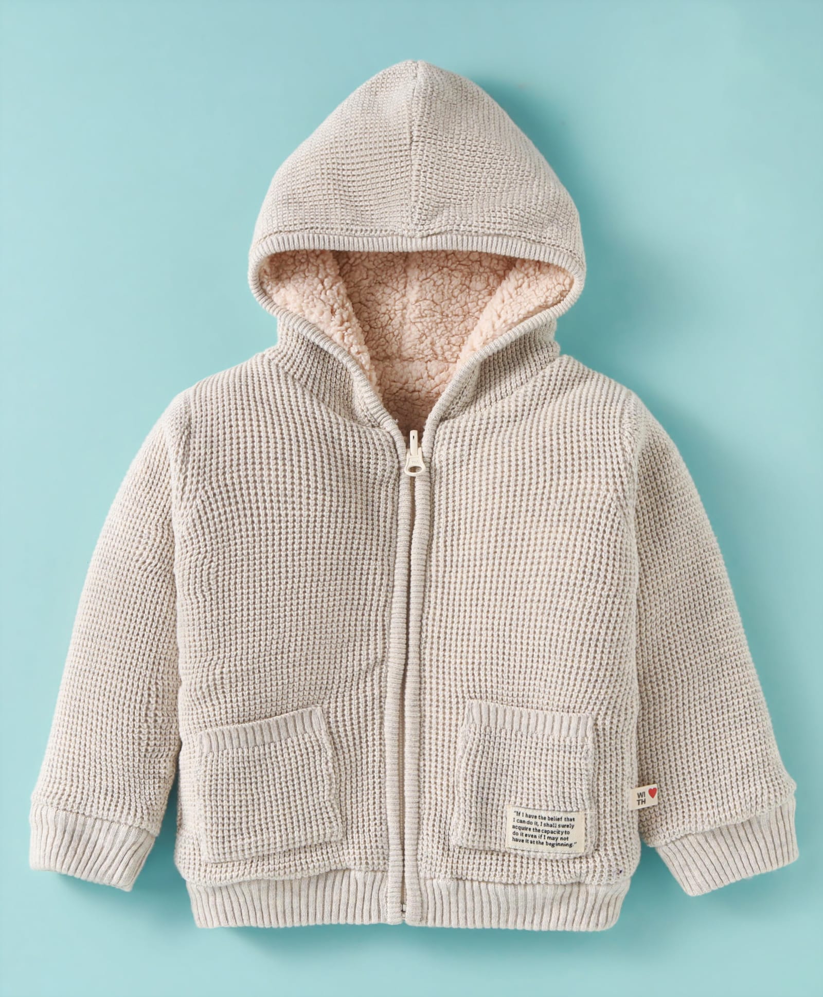 Yellow Apple Cotton Knit Full Sleeves Solid Color Hooded Front Open Sweater - Tan-image-35