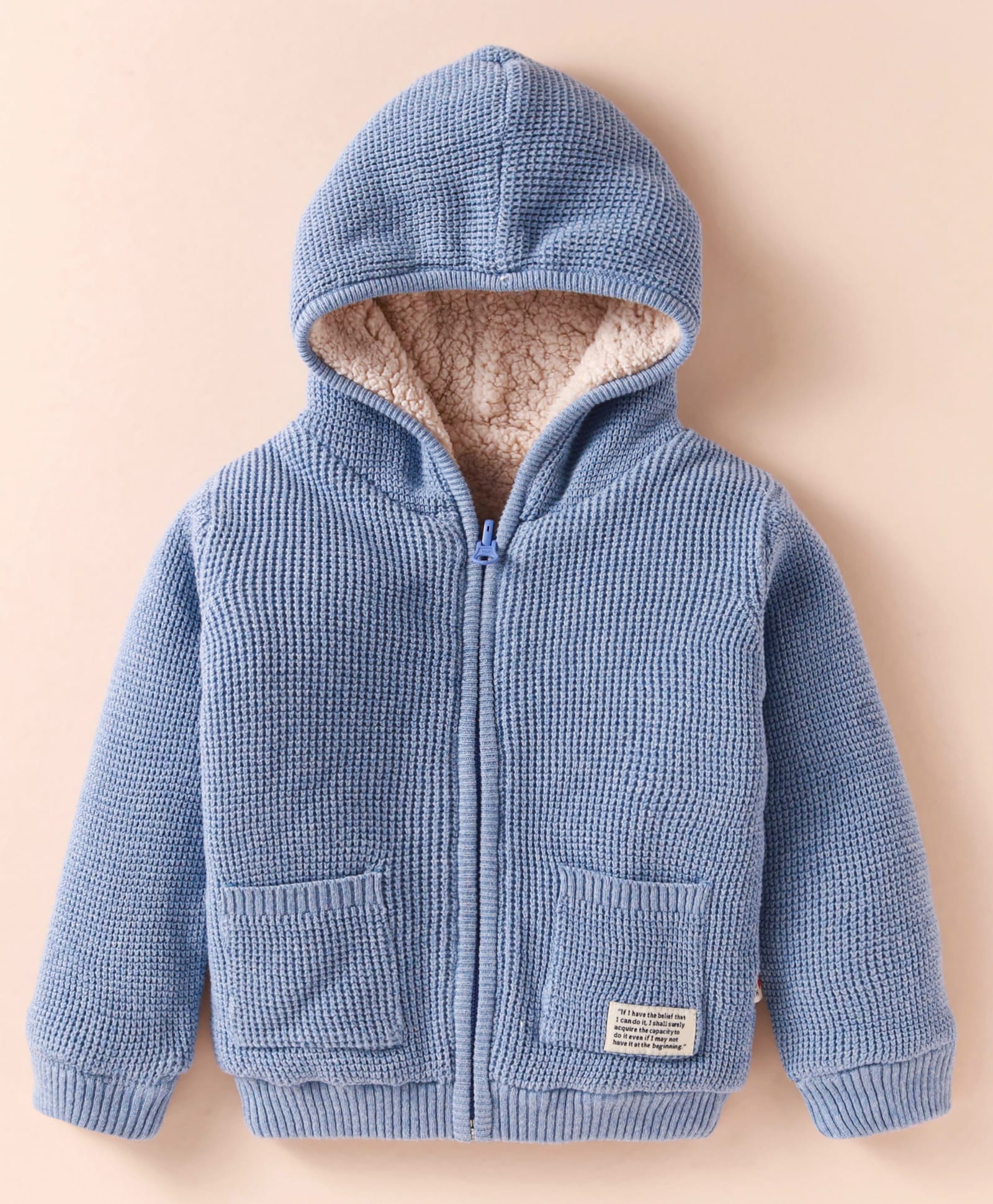 Yellow Apple Cotton Knit Full Sleeves Solid Color Hooded Front Open Sweater - Sky Blue-image-48