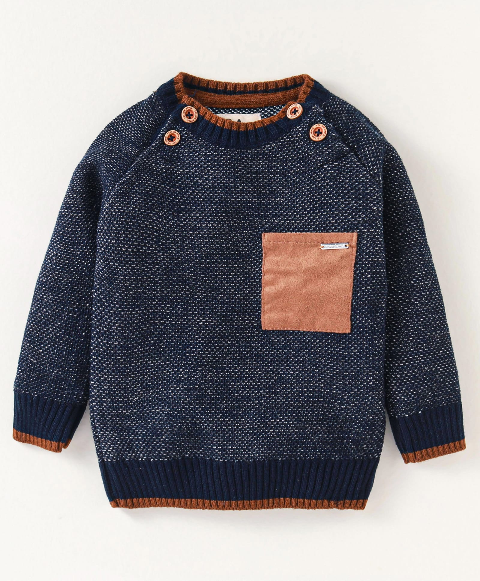 Yellow Apple Knitted Full Raglan Sleeves Solid ColorPulloversSweater with Pocket - Navy Blue-picture-13