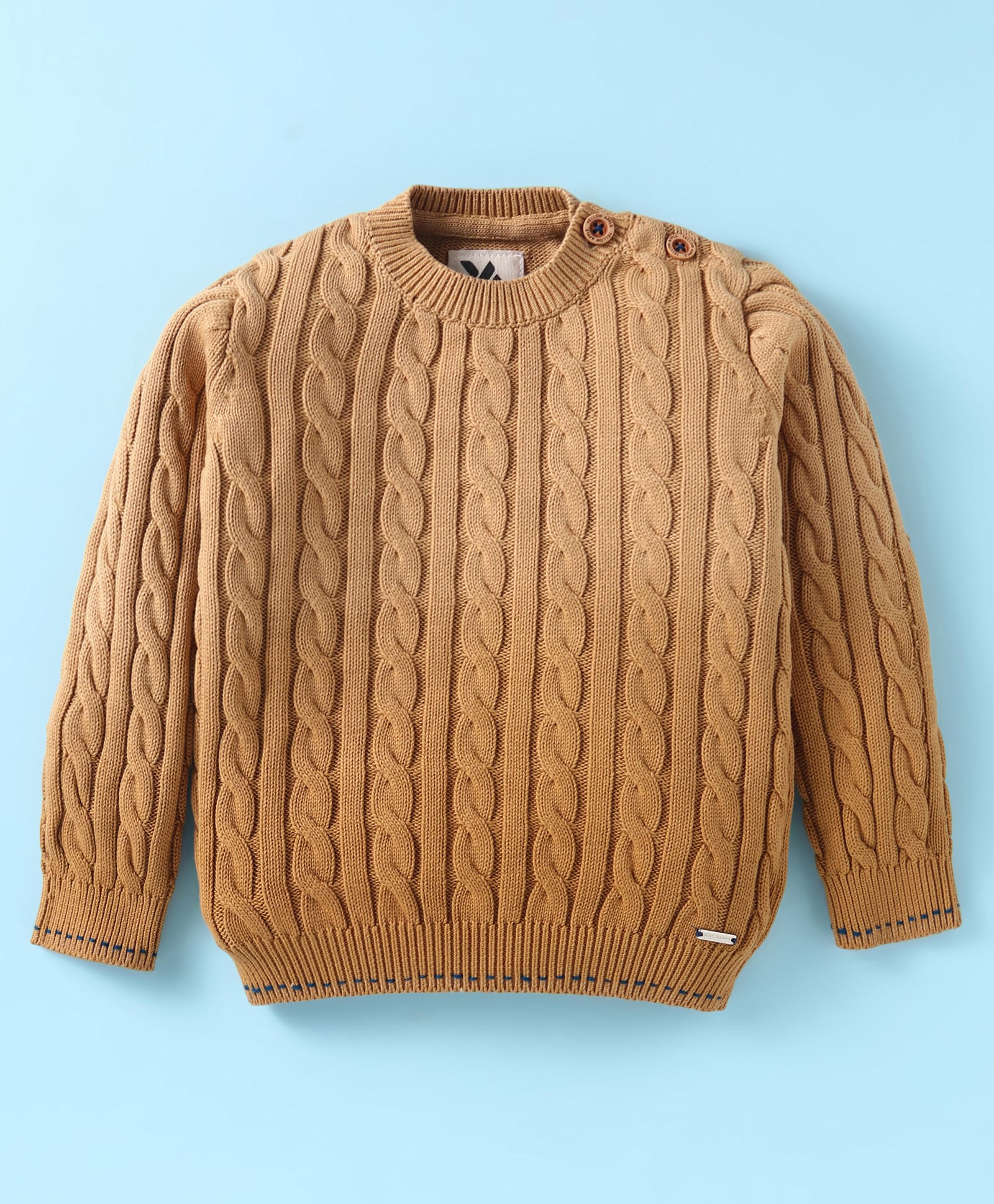 Yellow Apple Knit Full Sleeves Sweater with Cable Knit Design - Light Brown-picture-27