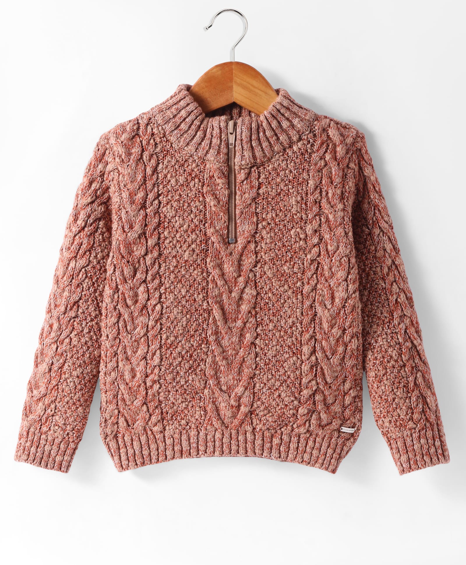Yellow Apple Wool Knitted Full Sleeves Solid Pullover Sweater With Cable Knit Design - Brown-picture-36