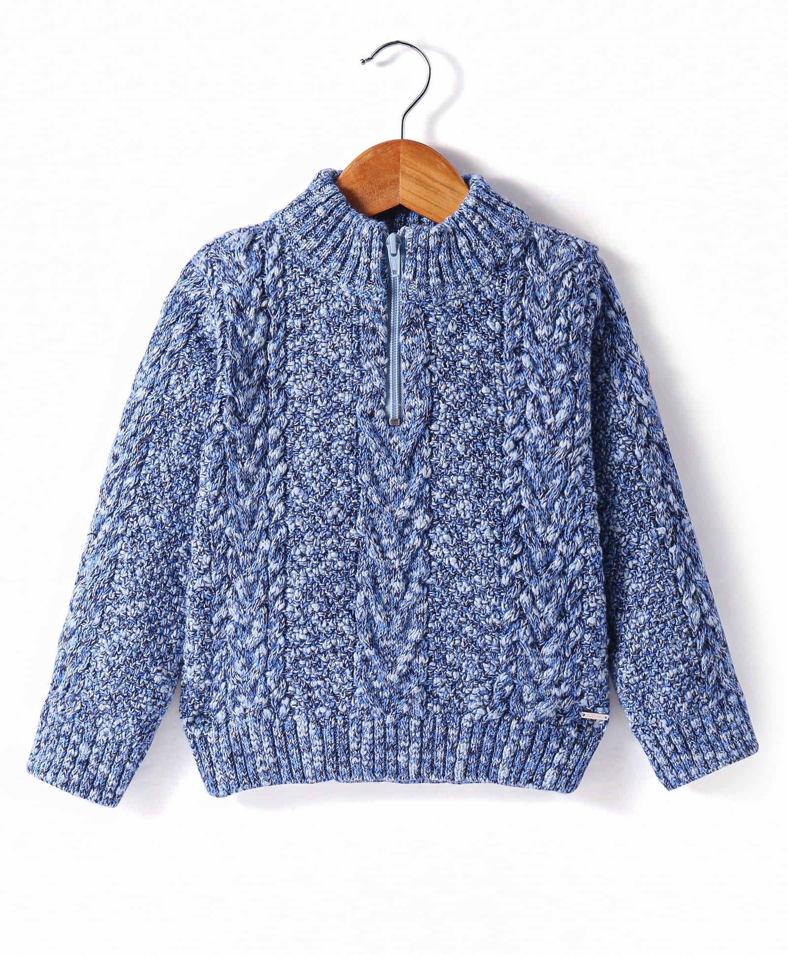 Yellow Apple Wool Knitted Full Sleeves Solid Pullover Sweater With Cable Knit Design - Blue-picture-35
