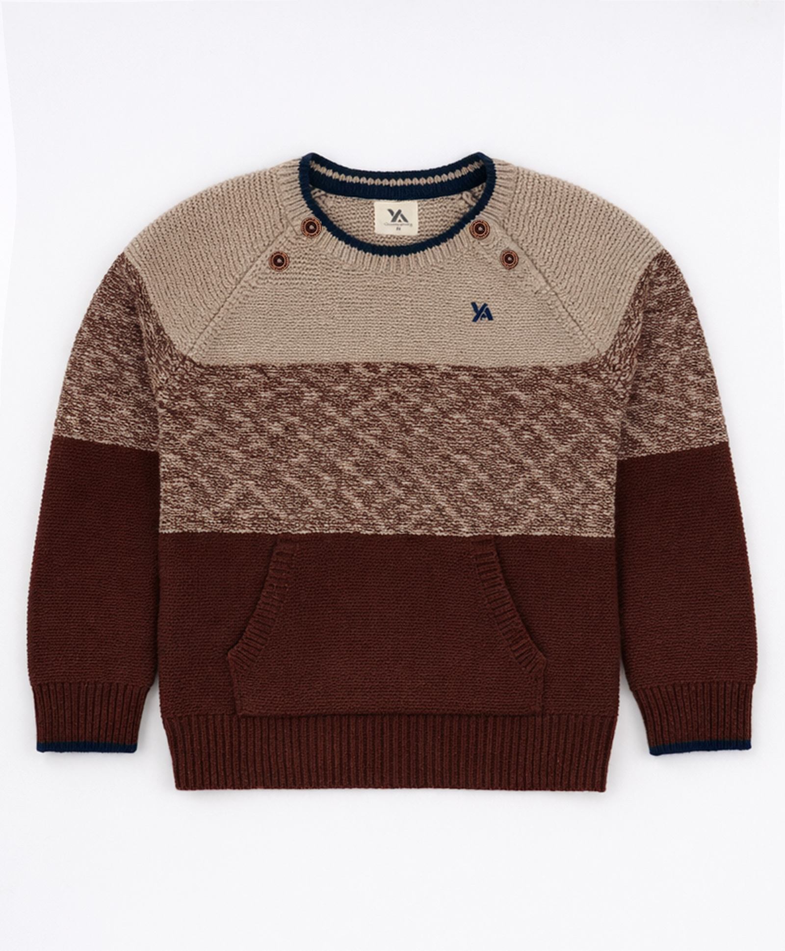 Yellow Apple Knitted Full Raglan Sleeves Pullover Sweater with Kangaroo Pocket - Brown-picture-18